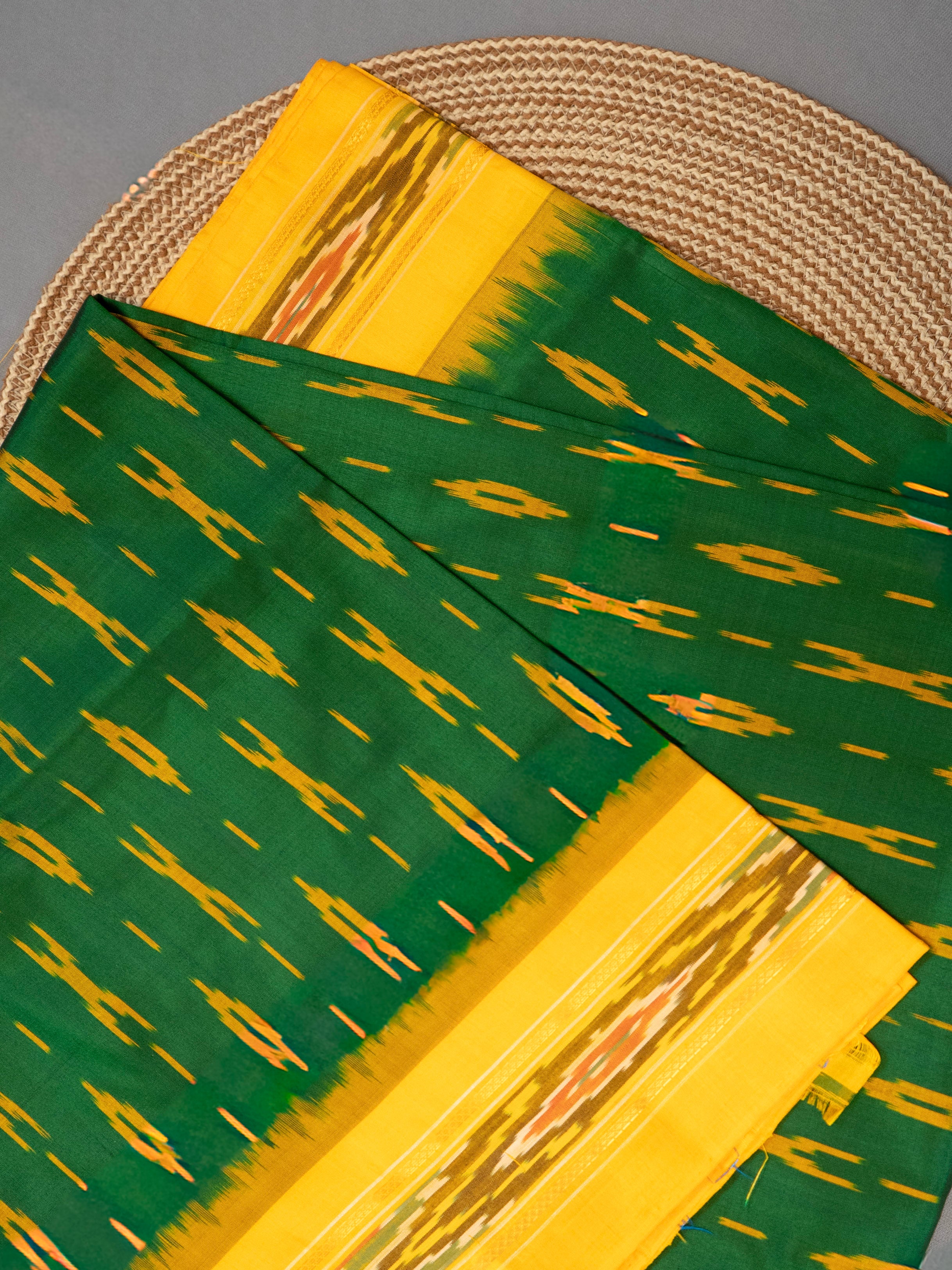 Pure Pochampally weaving silk saree in Deep green without Blouse