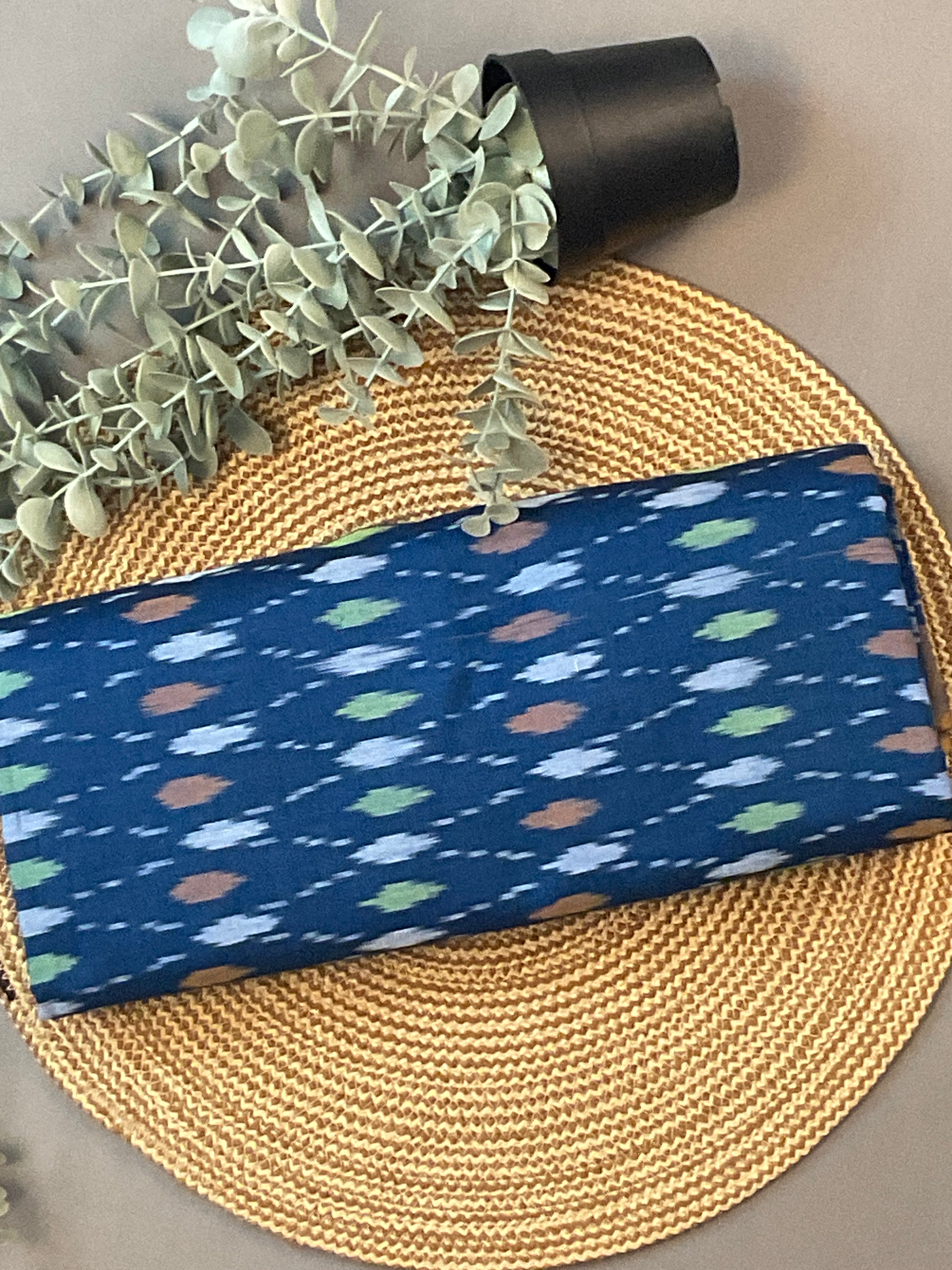 Blue Pochampally Ikat Handloom Cotton Saree with Contrast Pallu – Without Blouse