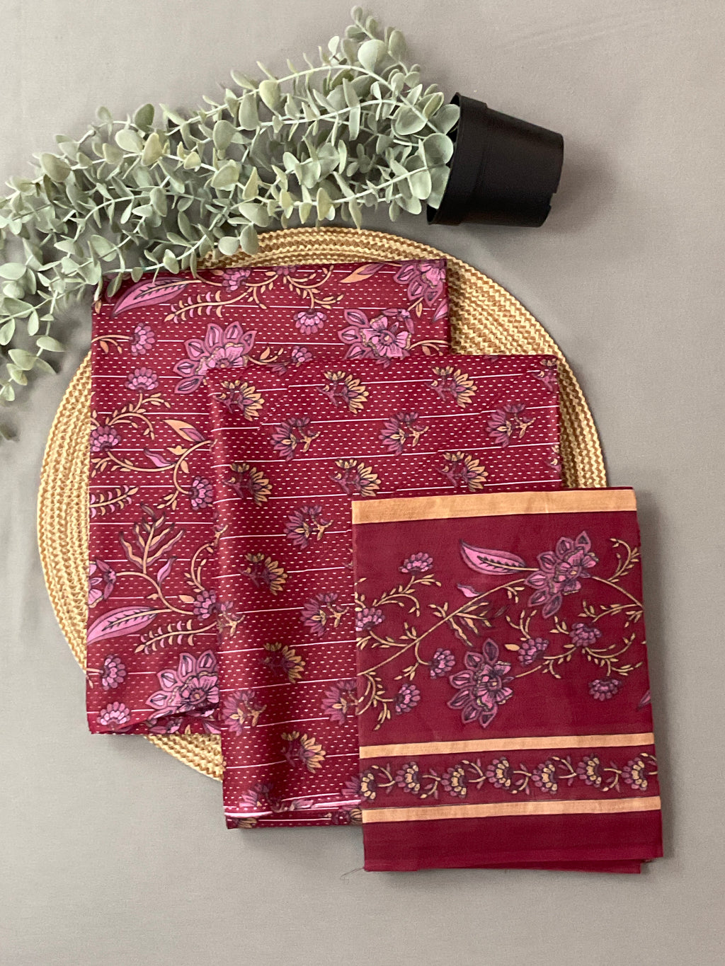 Maroon Red Block Print Cotton Dress Material