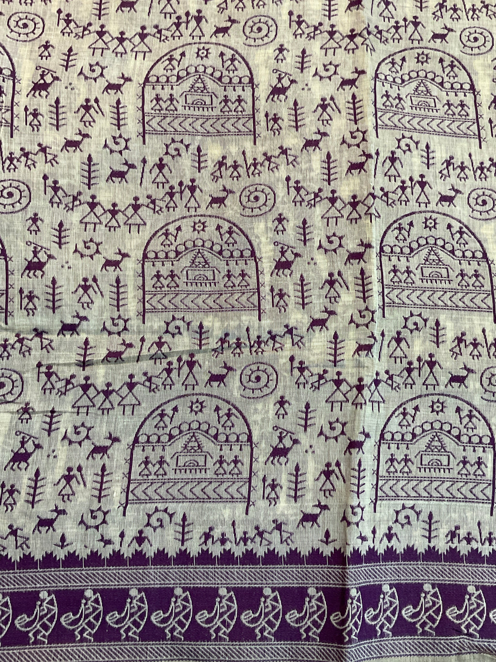 Purple Kalamkari Cotton-Linen Saree