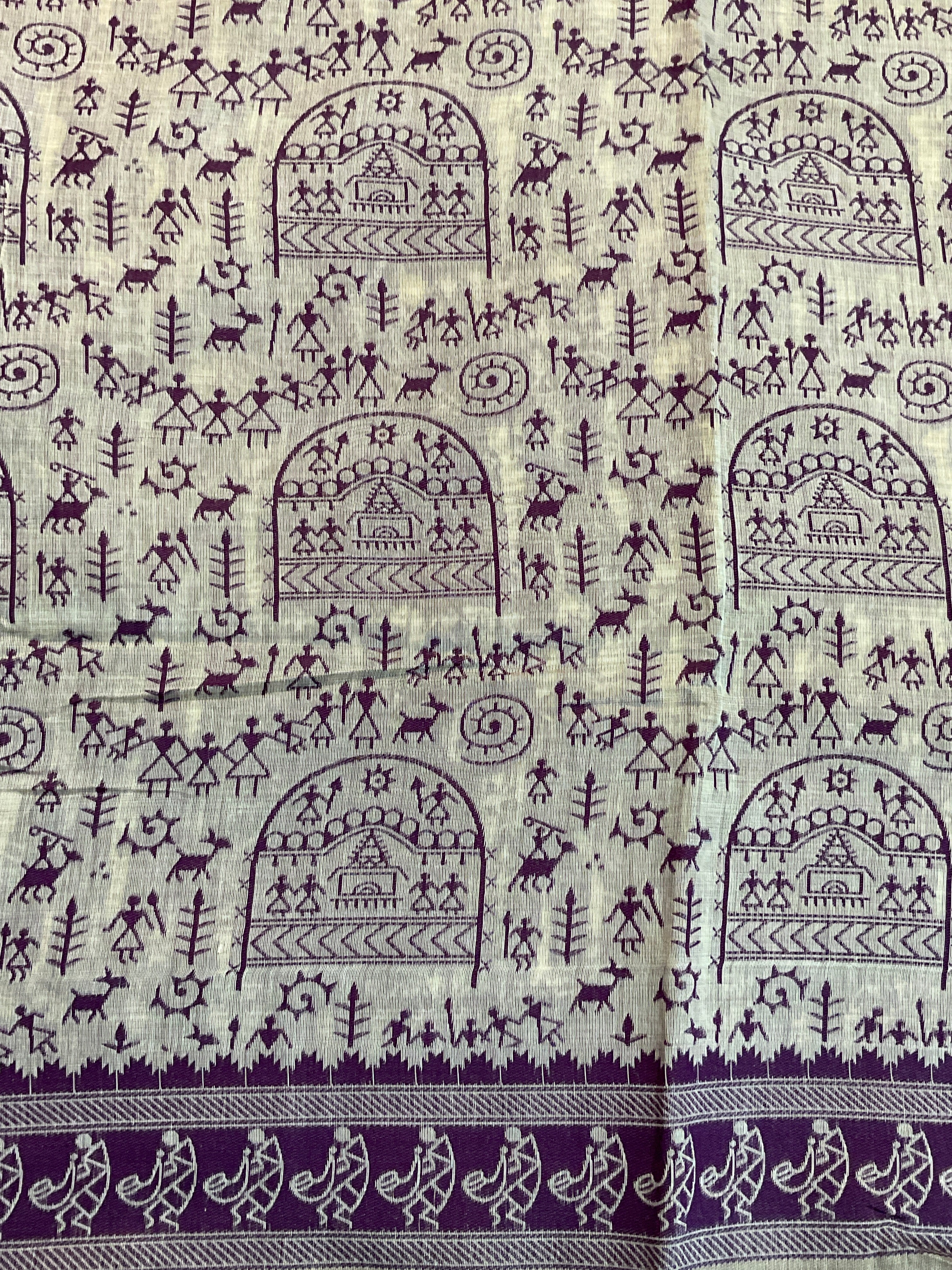 Purple Kalamkari Cotton-Linen Saree