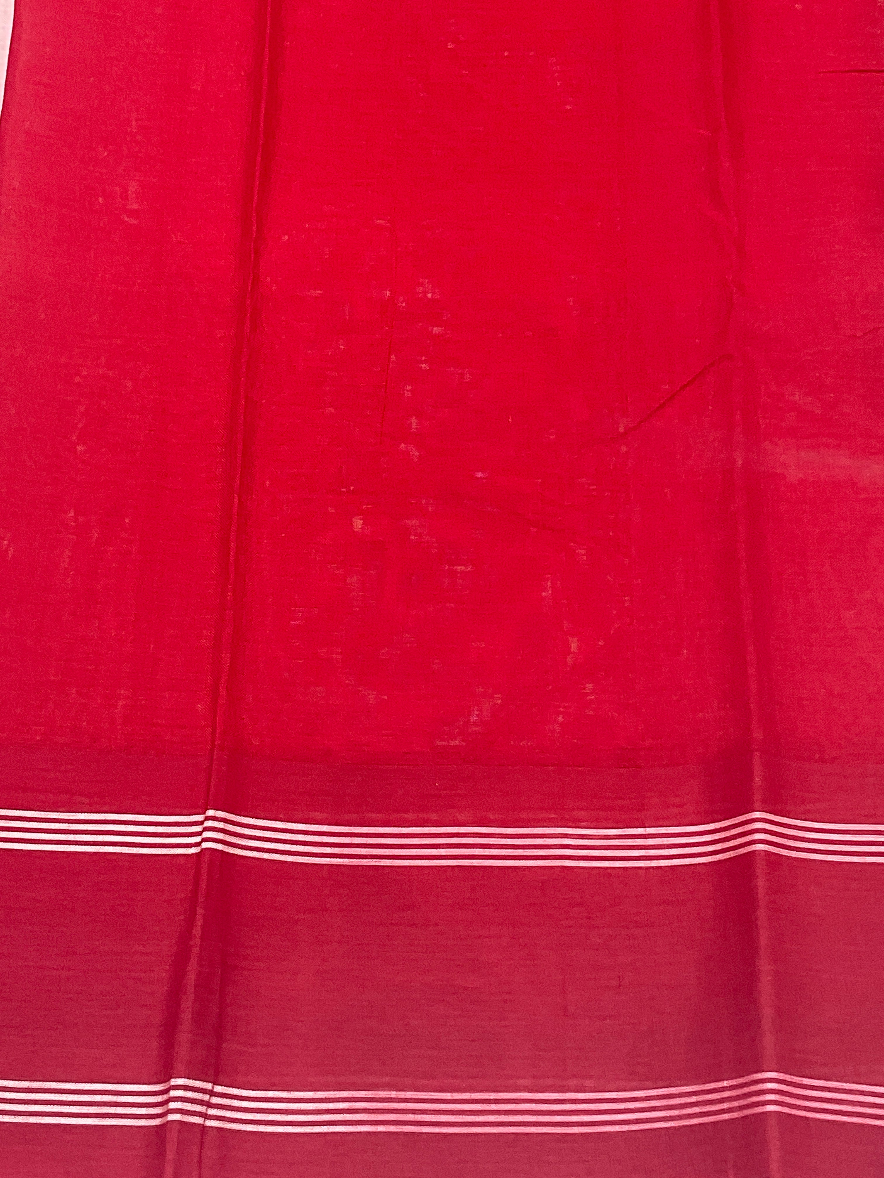 White Pochampally Ikat Cotton Saree with Red Border & Blouse