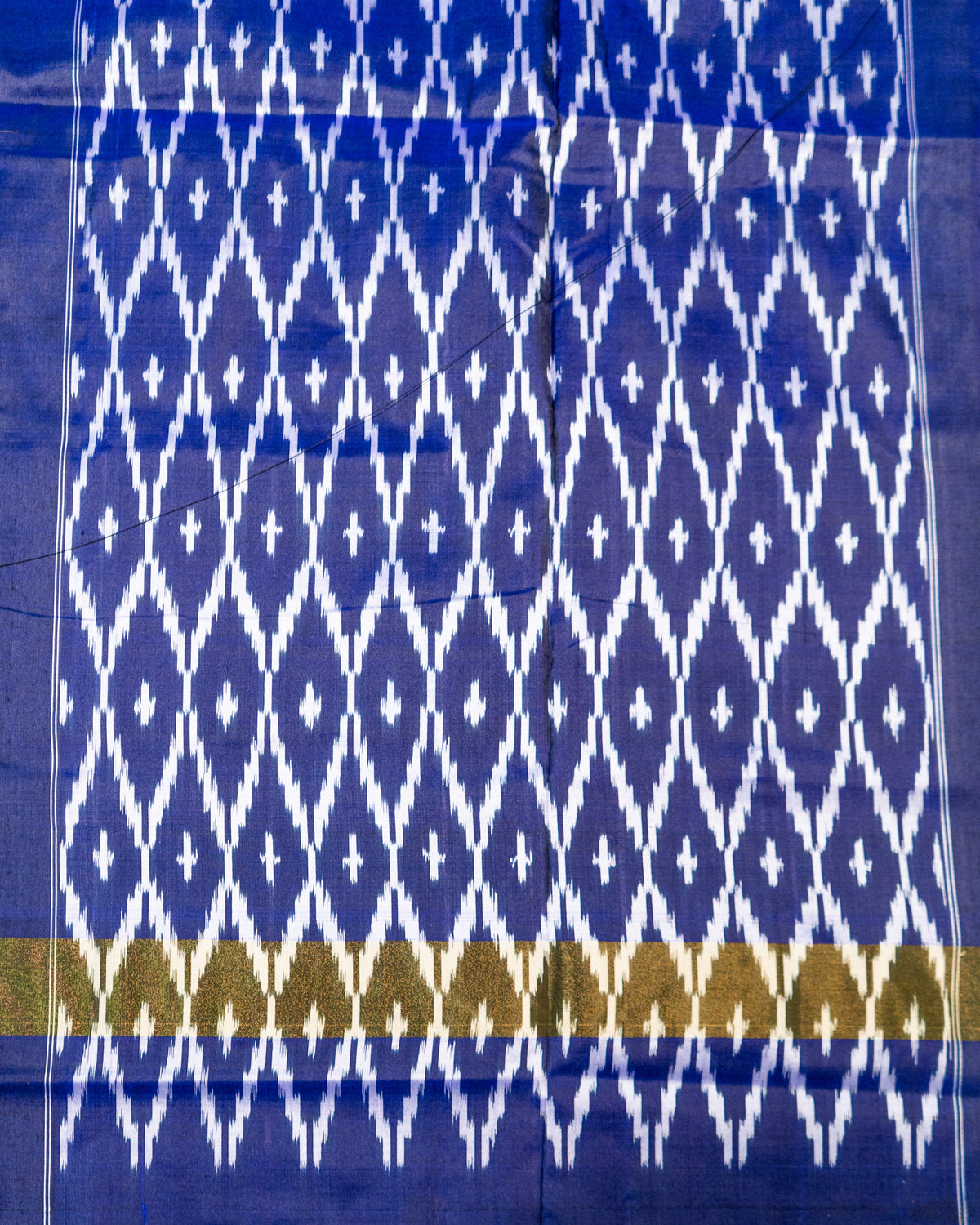 Sky Blue Pochampally Double Ikat Pure Silk Saree — Royal Blue Ikat Border & Pallu, Red Zari Blouse