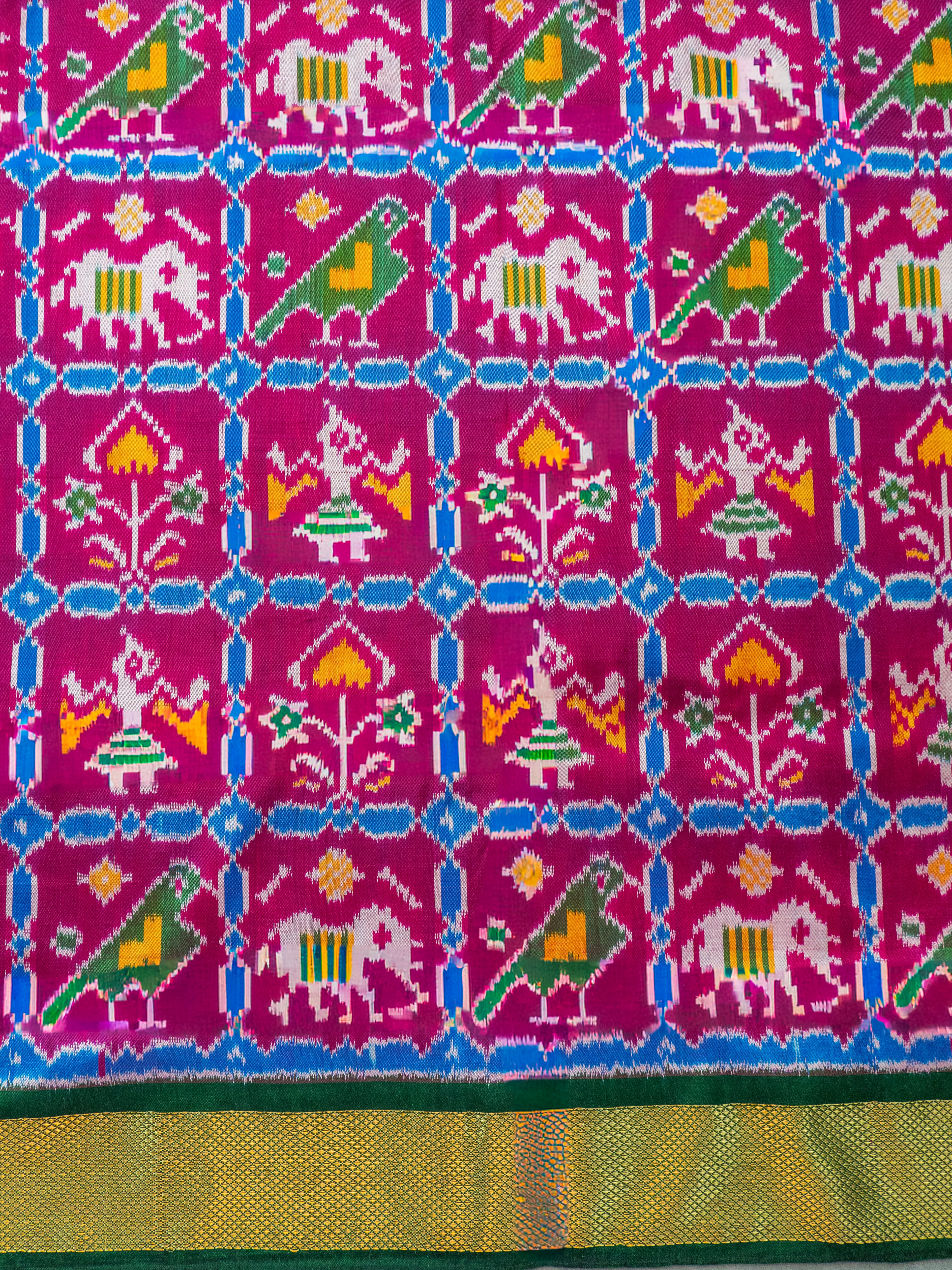 Pure Pochampally silk saree in pink double ikkat with designer pallu and contrast Blouse