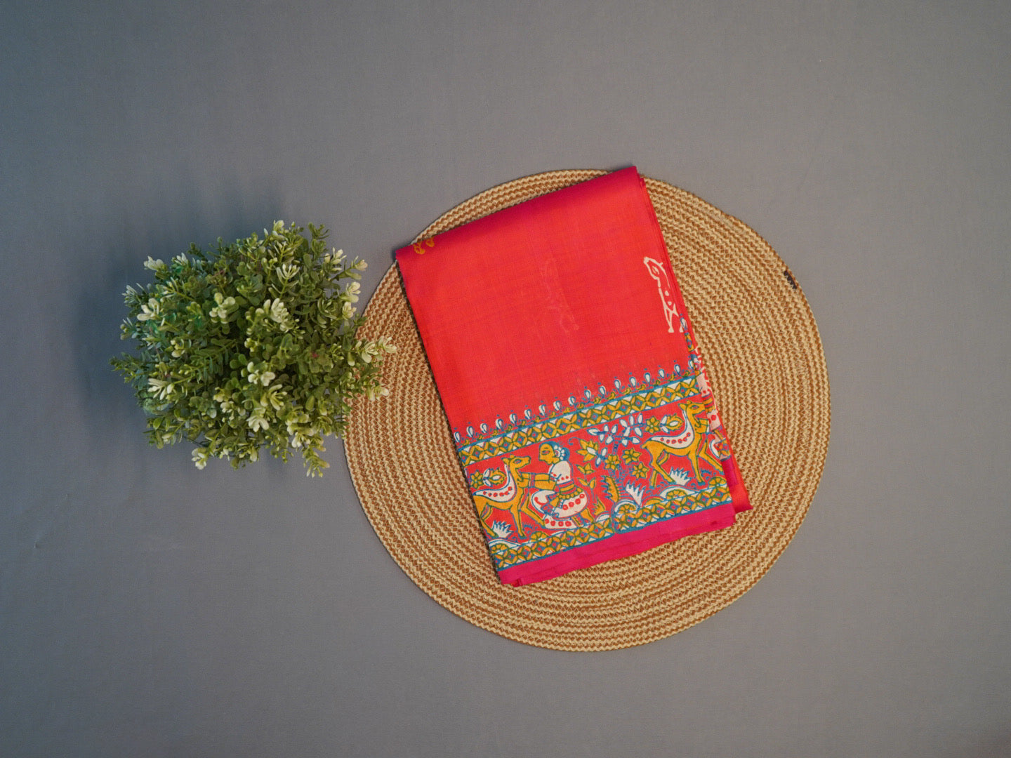 Kalamkari Hand Block Printed Pure Silk Saree in Red with Designer Pallu & Blouse