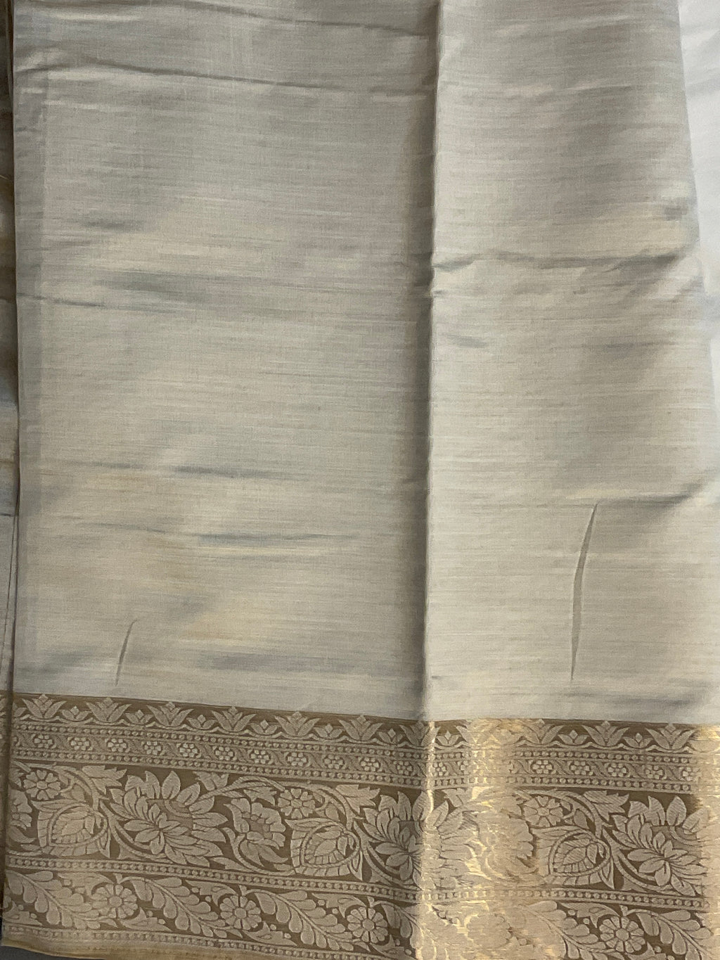 White & Gold Handloom Cotton Silk Saree with Designer Zari Border & Blouse for Onam