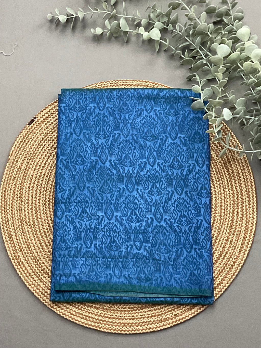 Royal blue designer bottom fabric for green patola print suit set