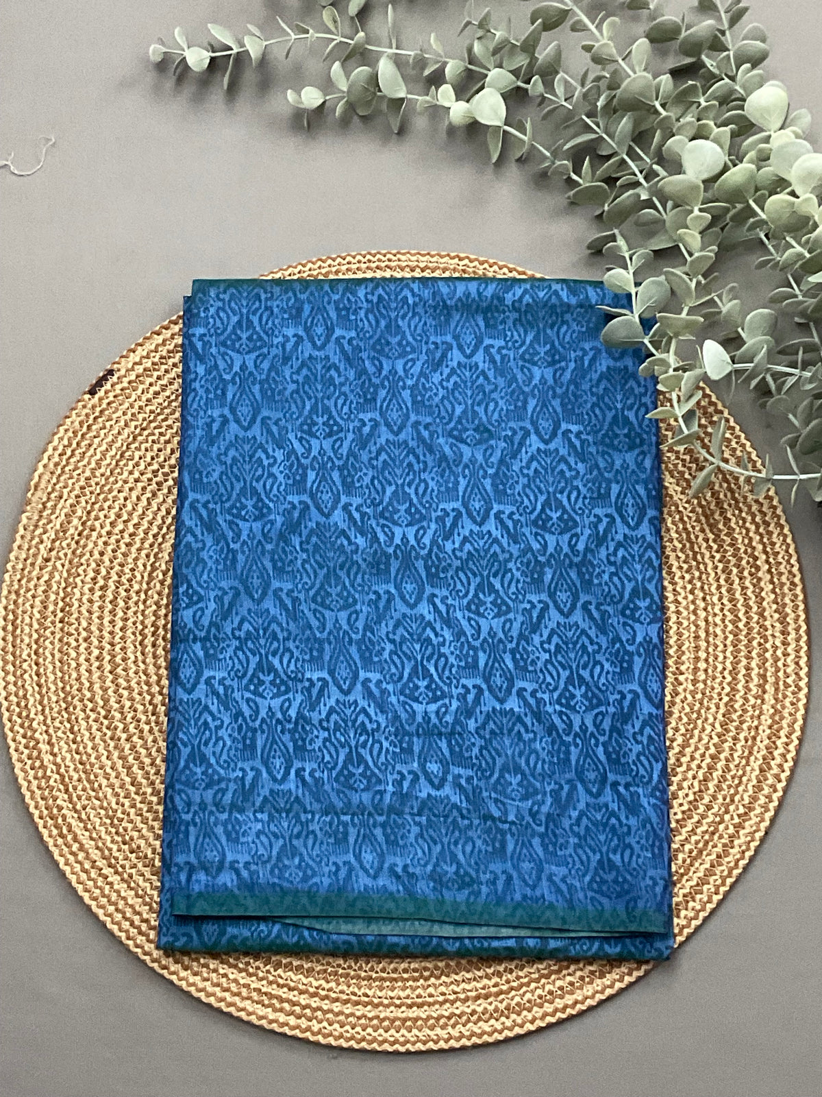 Royal blue designer bottom fabric for green patola print suit set