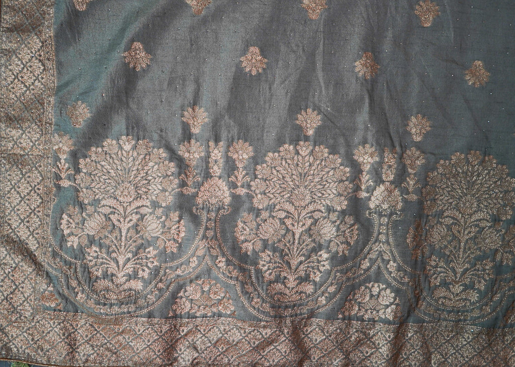 Sage Mint Handloom Banarasi Silk Lehenga with gold Zari Brocade