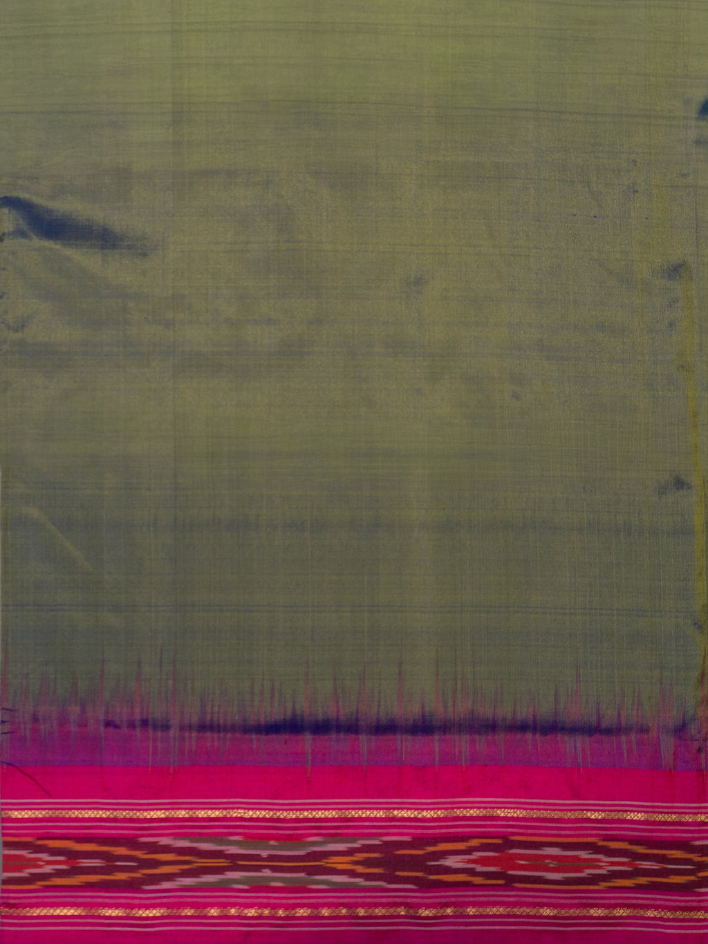 Dark Green Pochampally Single Ikat Silk Saree — Pink Patola Border & Pallu (Without Blouse)