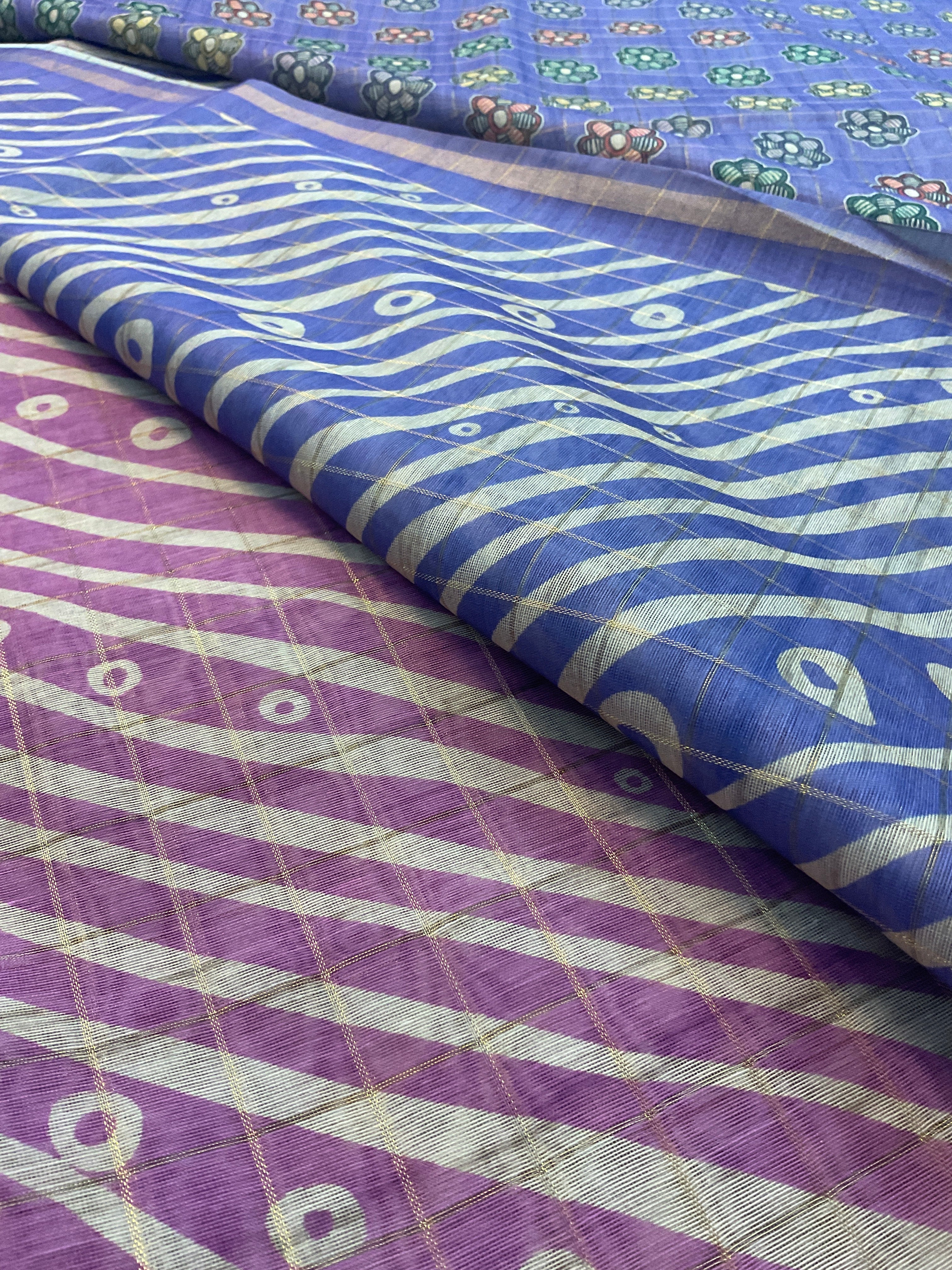 Kalamkari Hand Block Printed Handloom Silk Saree in Purple with Designer Pallu & Blouse