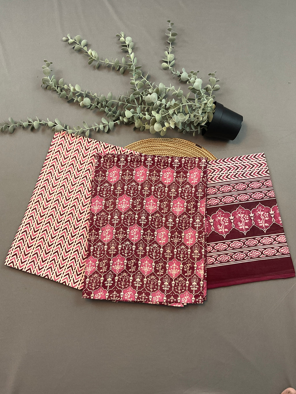 Pink Multicolour Pochampally Pure Cotton Printed Dress Material – Unstitched 3-Piece Suit