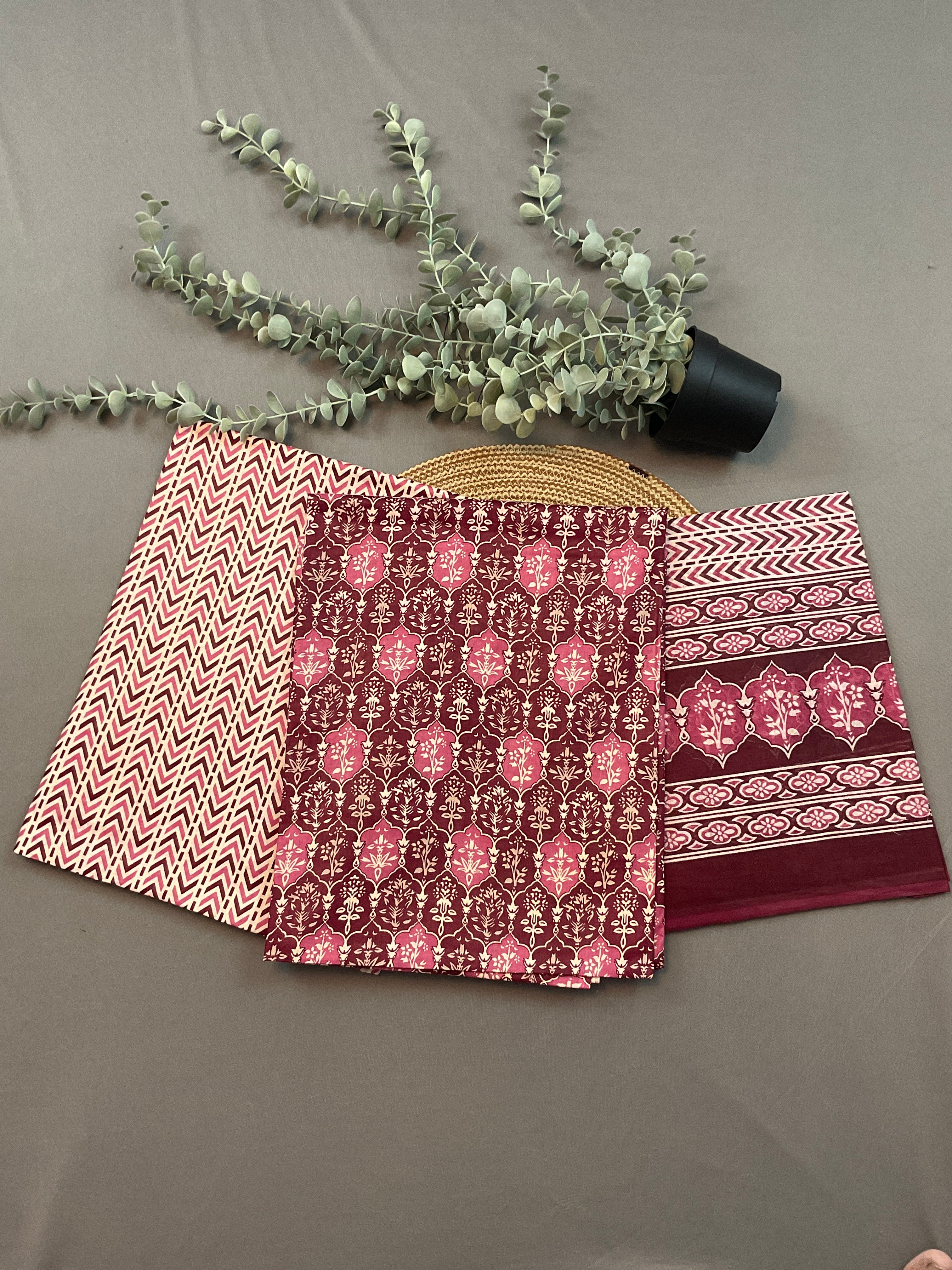 Pink Multicolour Pochampally Pure Cotton Printed Dress Material – Unstitched 3-Piece Suit