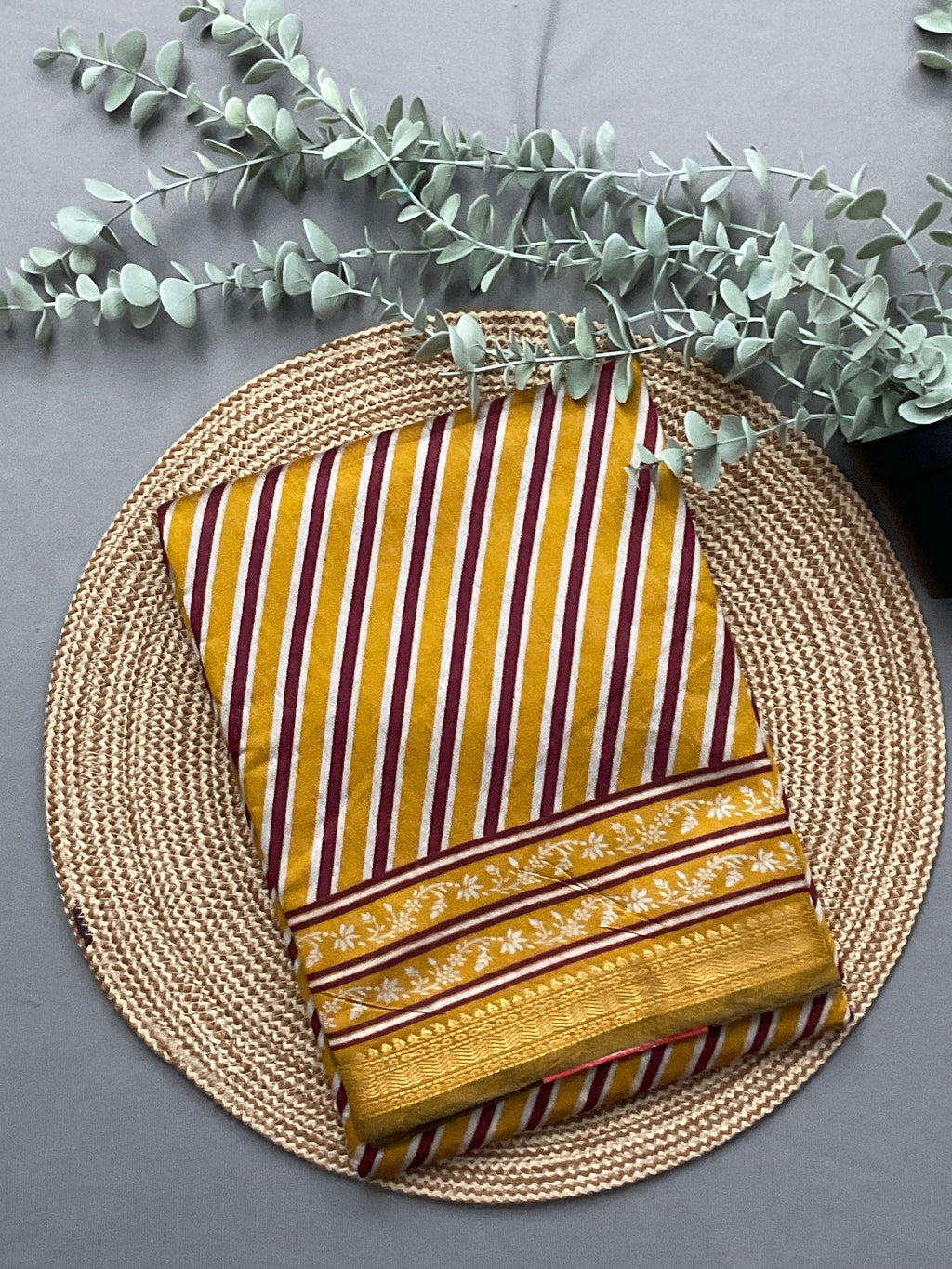 Kalamkari Leheriya Printed Soft Silk Saree in Mustard with Designer Pallu and Gold Border