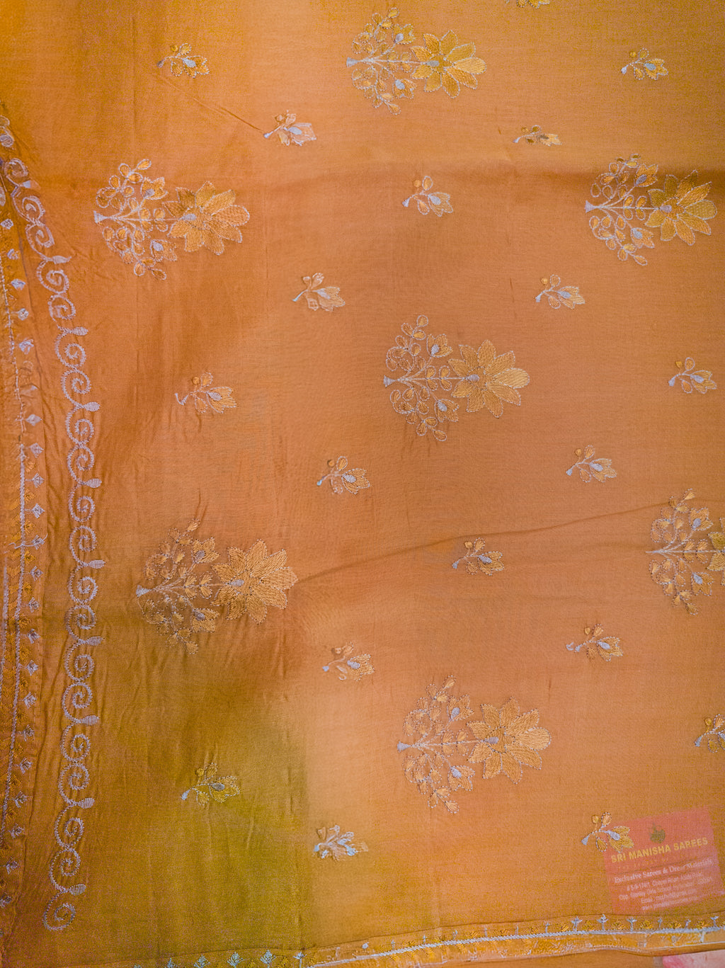 Pink Hand-Embroidered Mul Cotton Saree