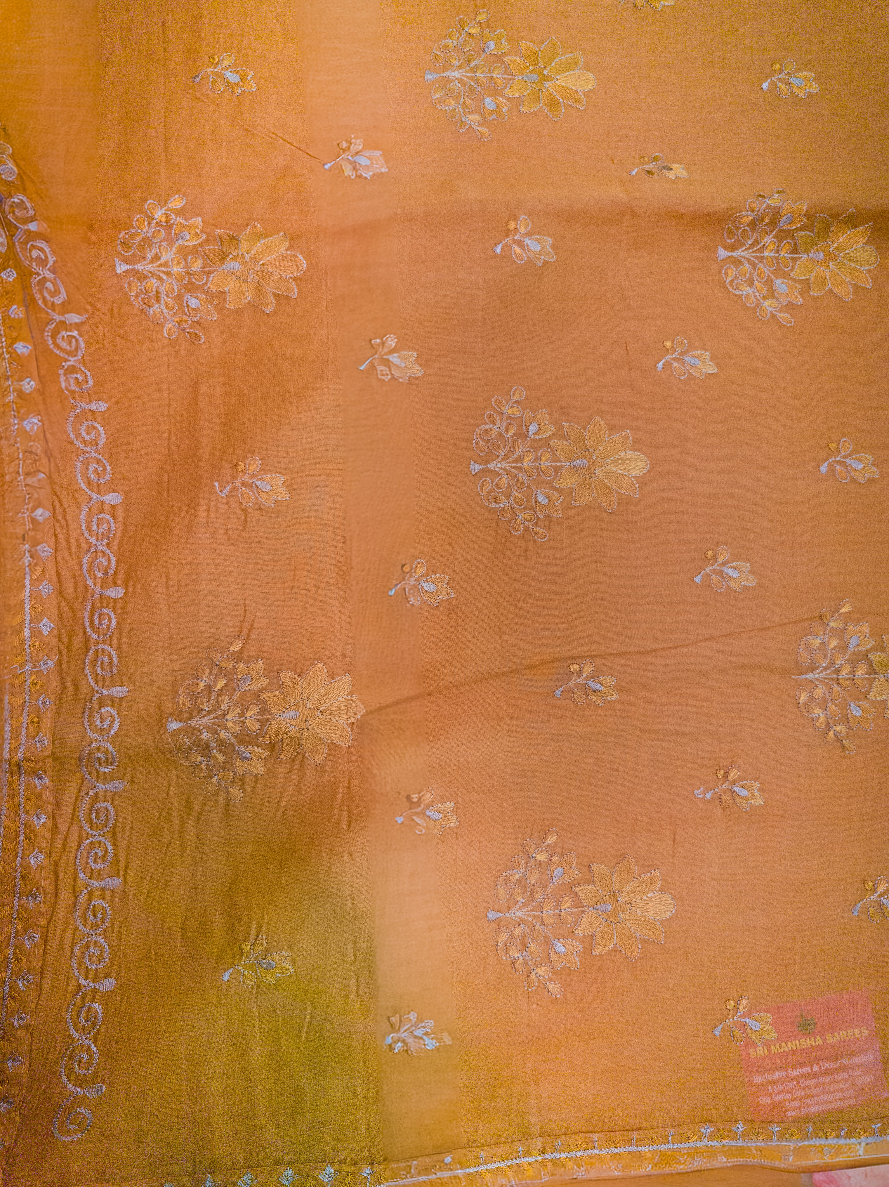 Pink Hand-Embroidered Mul Cotton Saree