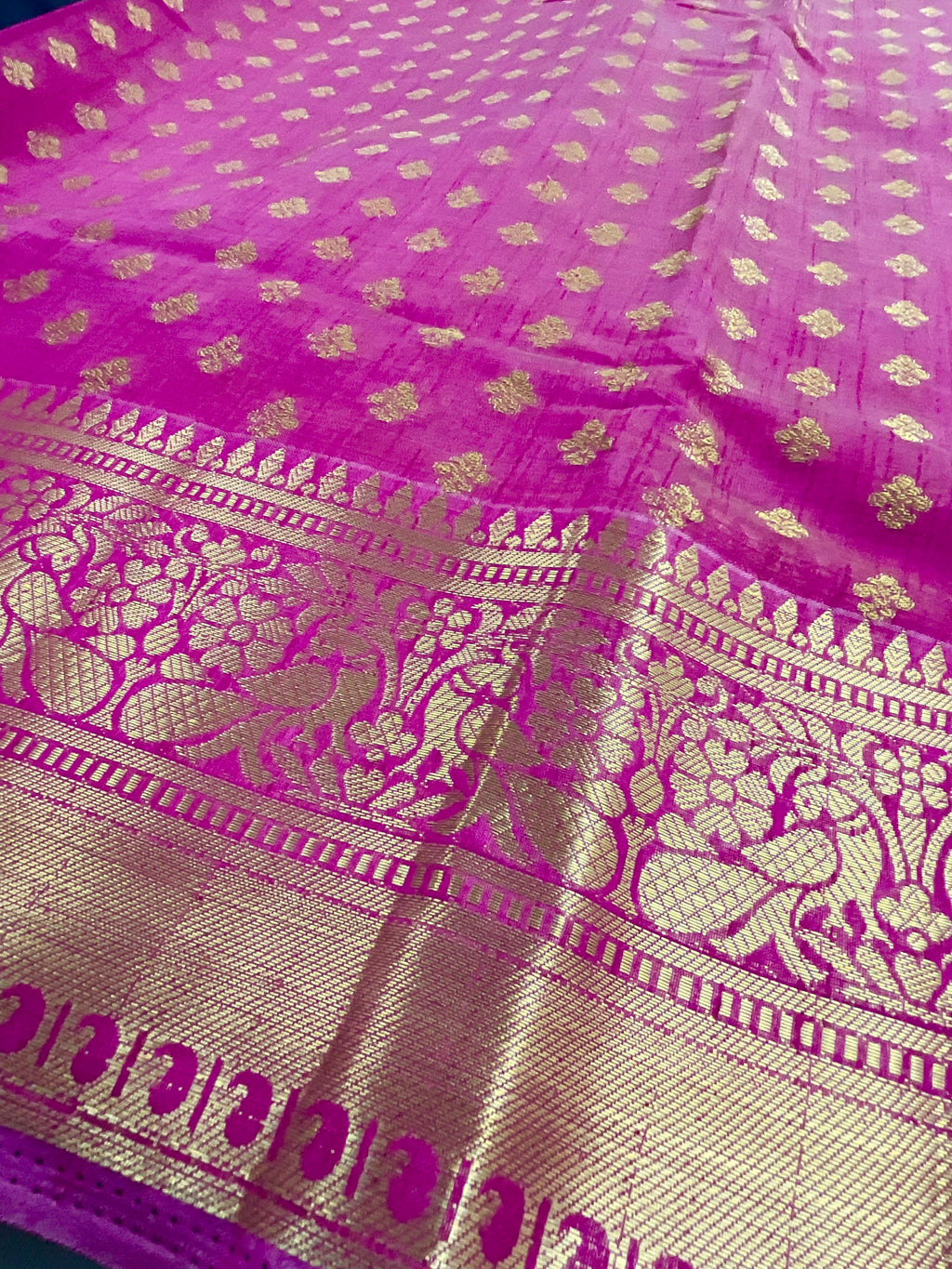 Pink handloom cotton silk saree with zari butti
