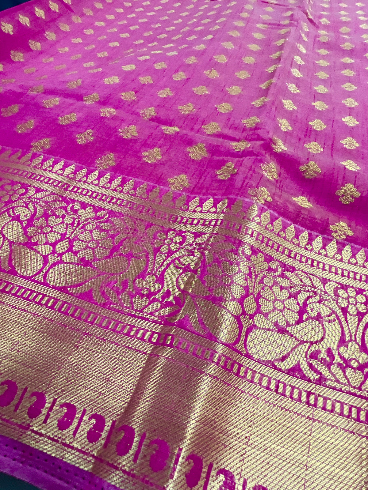 Pink handloom cotton silk saree with zari butti