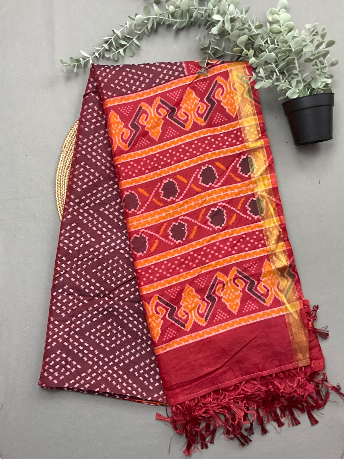 Red multicolour patola print soft silk dupatta