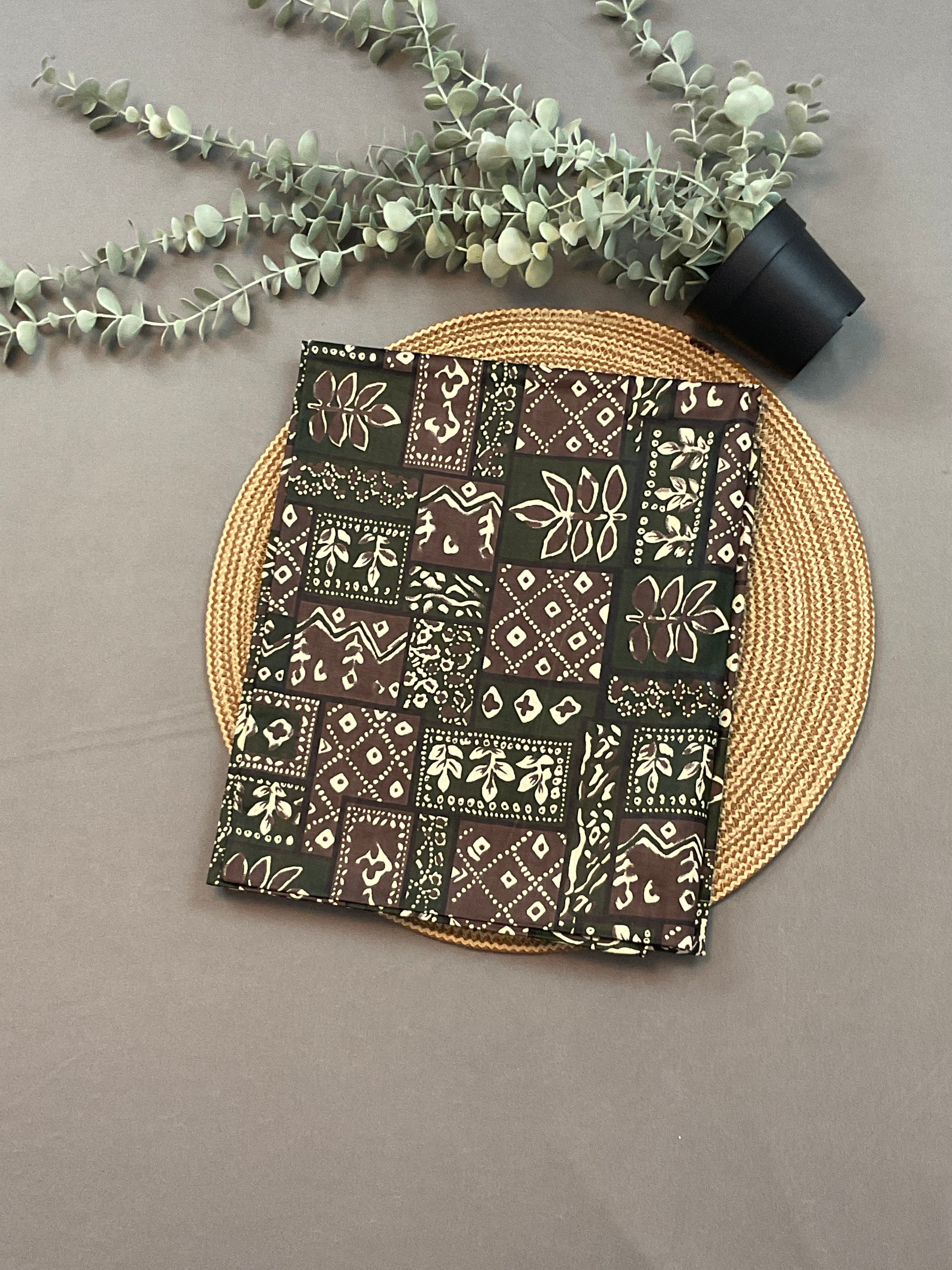Green & Brown Multicolour Pochampally Pure Cotton Printed Dress Material – Unstitched 3-Piece Suit
