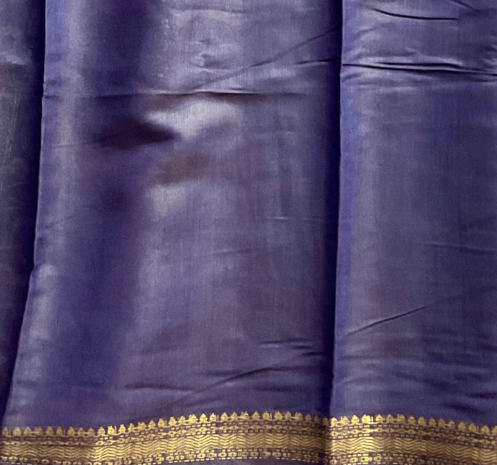 Pedana Kalamkari Hand-Block Soft Silk Saree in Royal Blue with Navy Designer Pallu & Gold Border