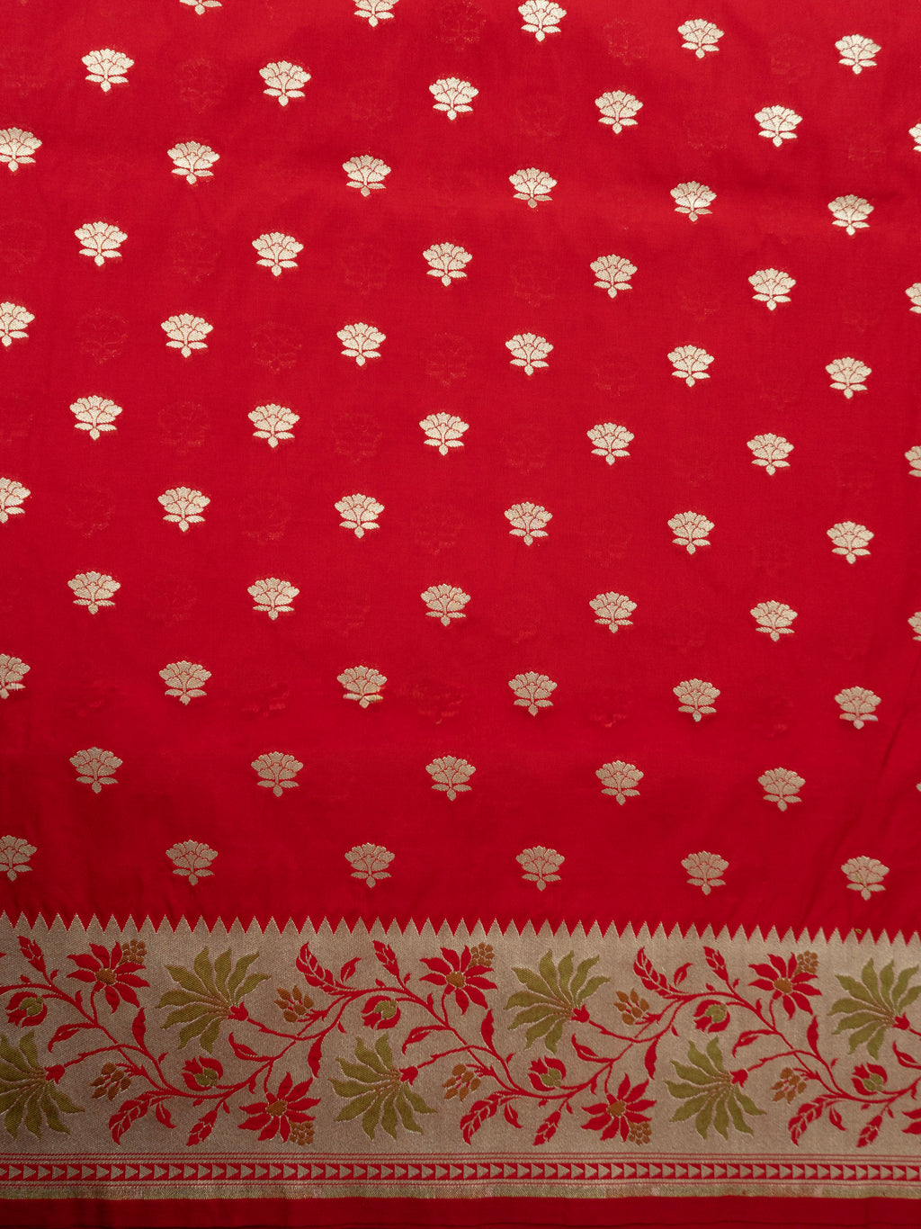 Pure Banarasi Katan Silk Saree in Deep Red with Floral Zari & Rich Zari Pallu
