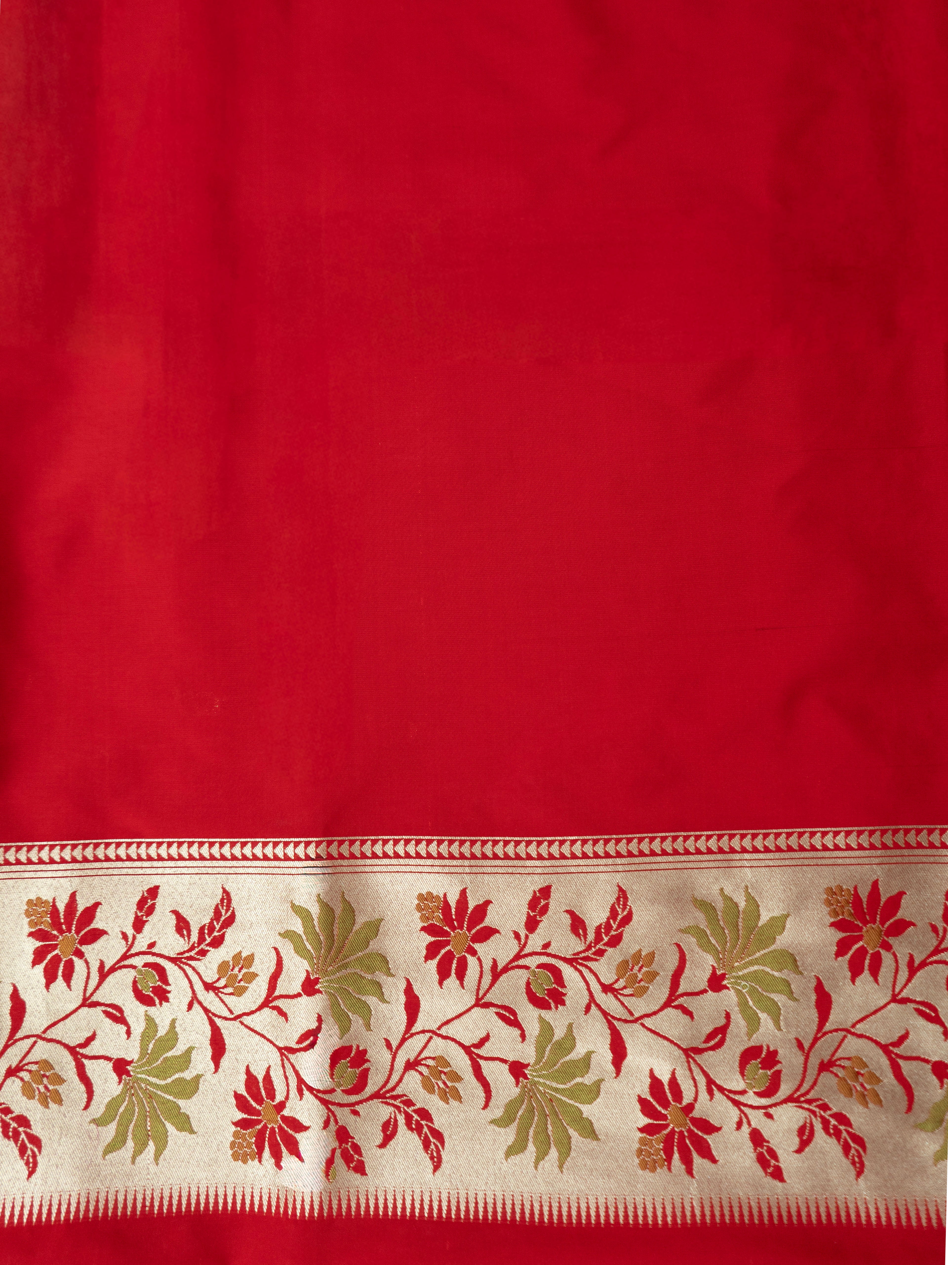 Pure Banarasi Katan Silk Saree in Deep Red with Floral Zari & Rich Zari Pallu