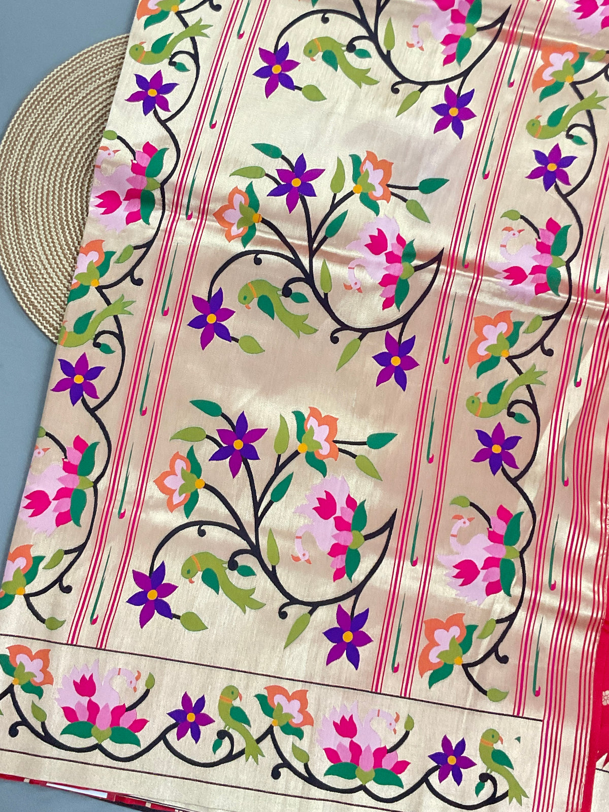 Red Paithani bridal silk saree border detail