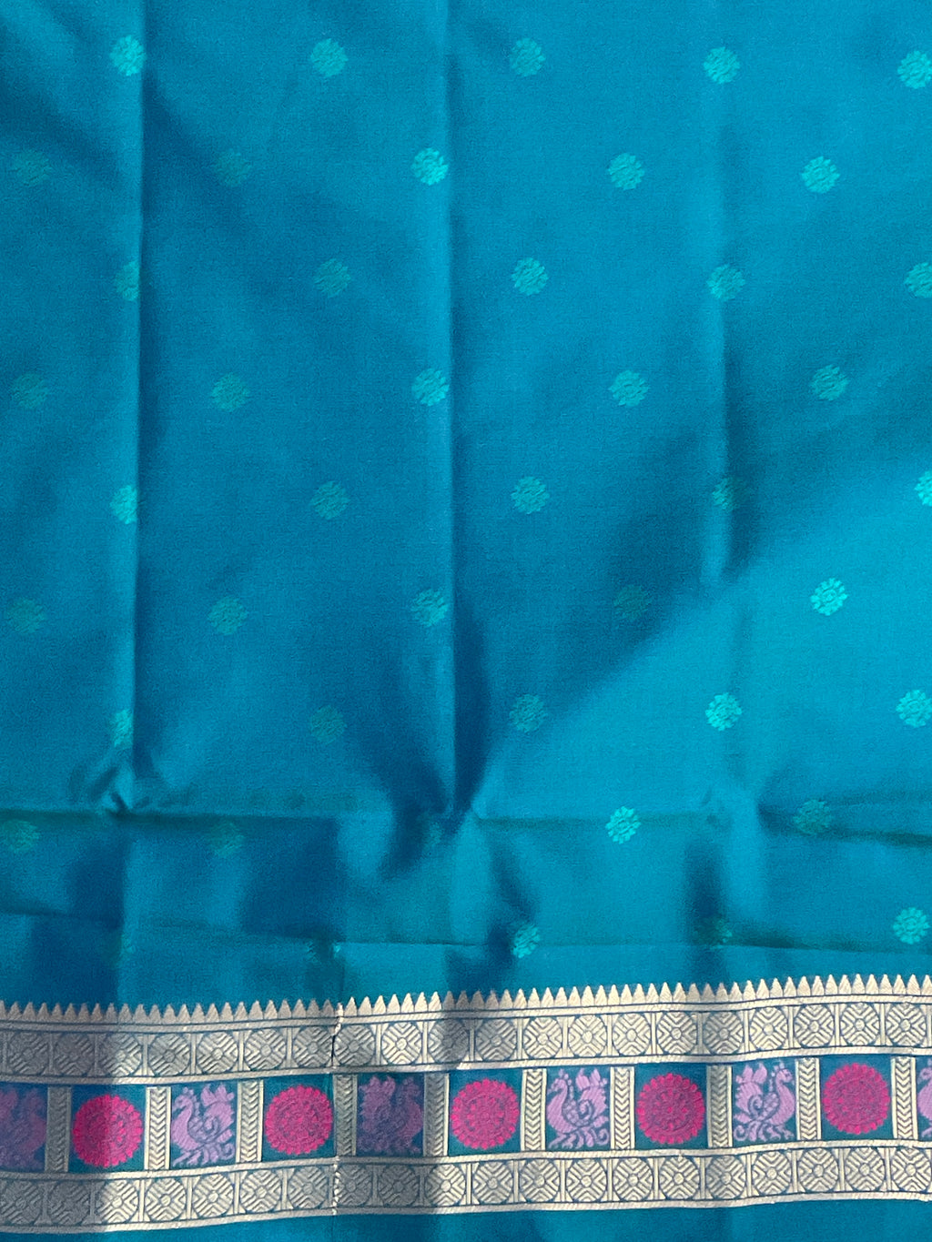 Vibrant Purple Jamdani Silk Saree with Temple Border and Blue-Green Pallu