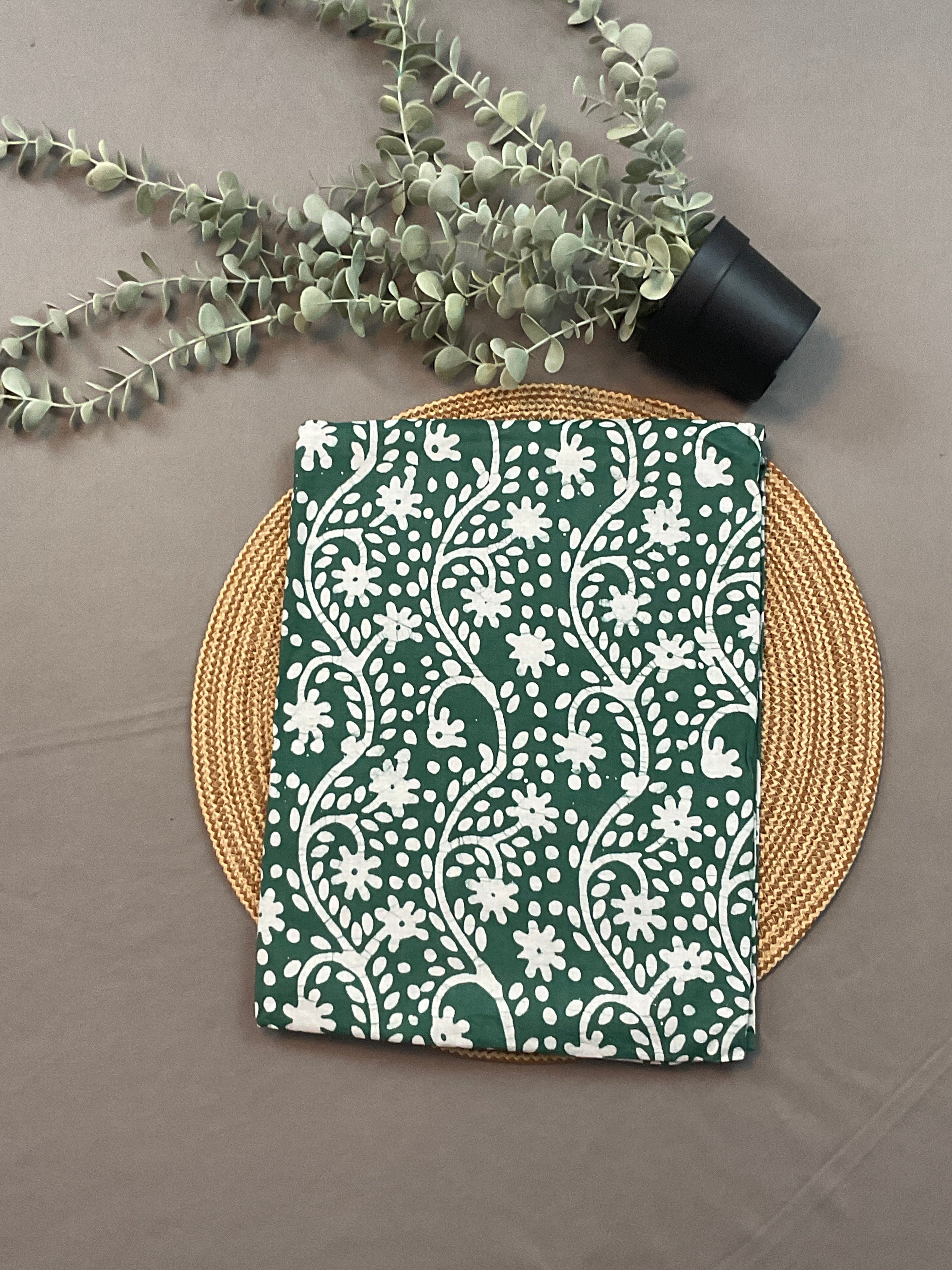 Dark Green Hand Batik Print Cotton Dress Material – Unstitched 3-Piece Suit