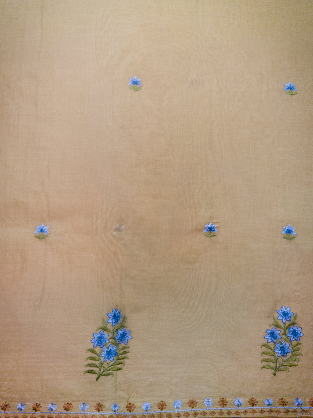 Greenish Hand-Embroidered Mul Cotton Saree