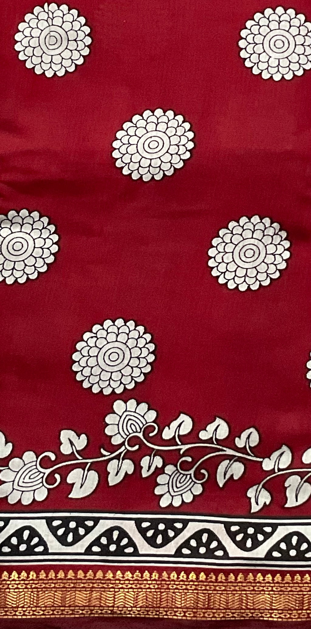 Kalamkari Printed Soft Silk Saree in Red with Designer Pallu and Gold Border