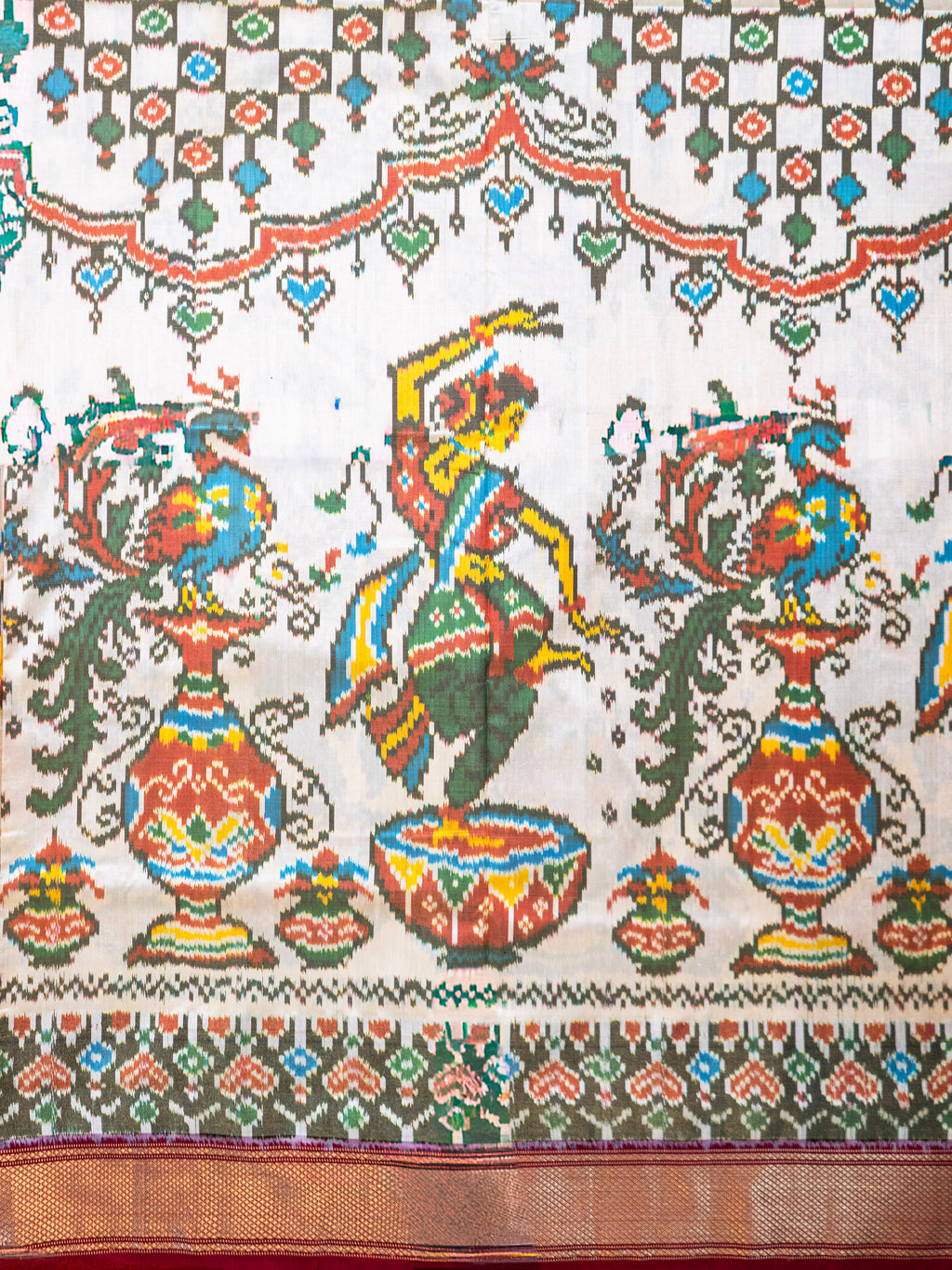 White Pochampally Animal Ikat Saree