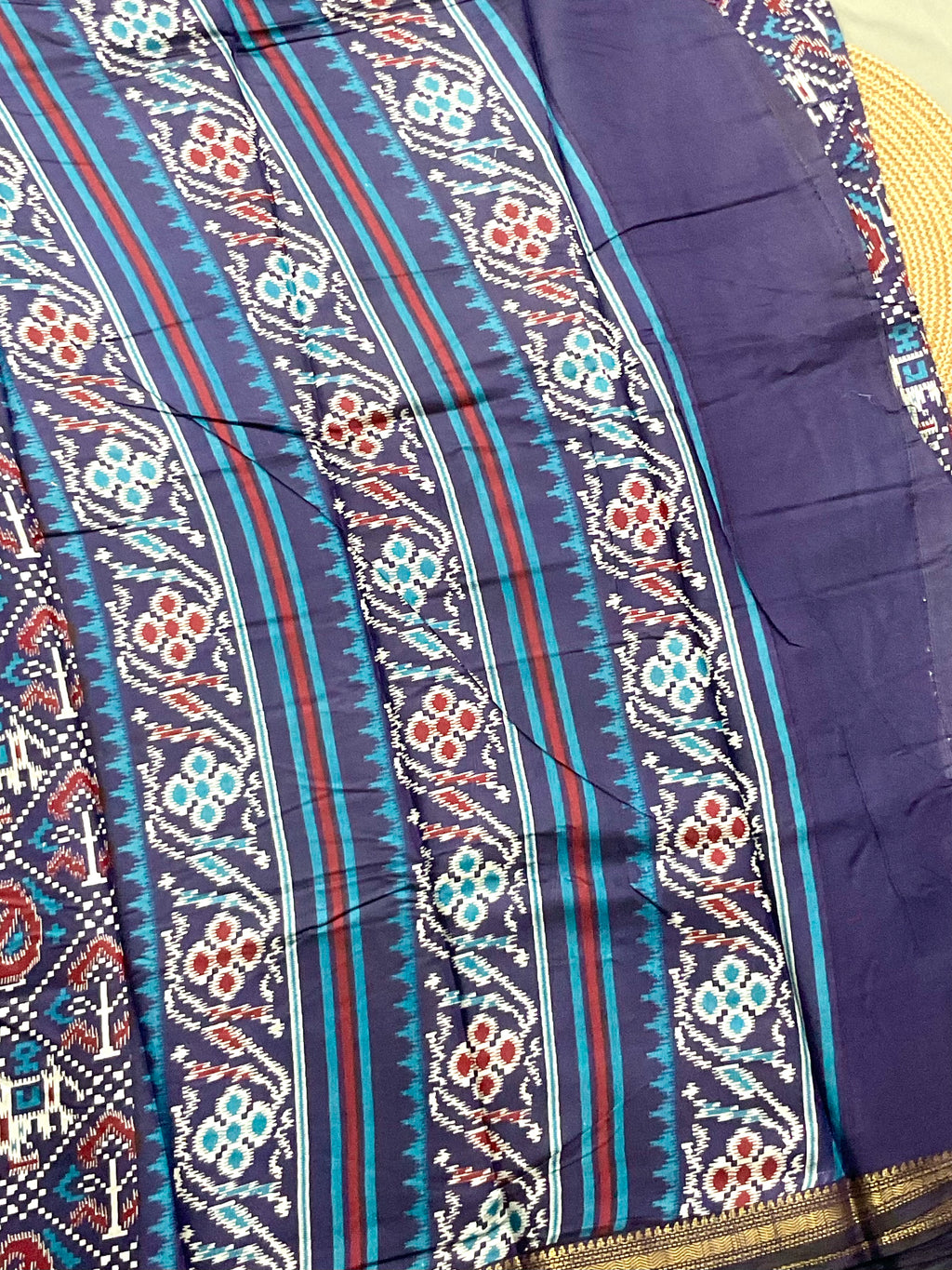 Patola Printed Soft Silk Saree in Deep Blue with Designer Patola Pallu and Gold Zari