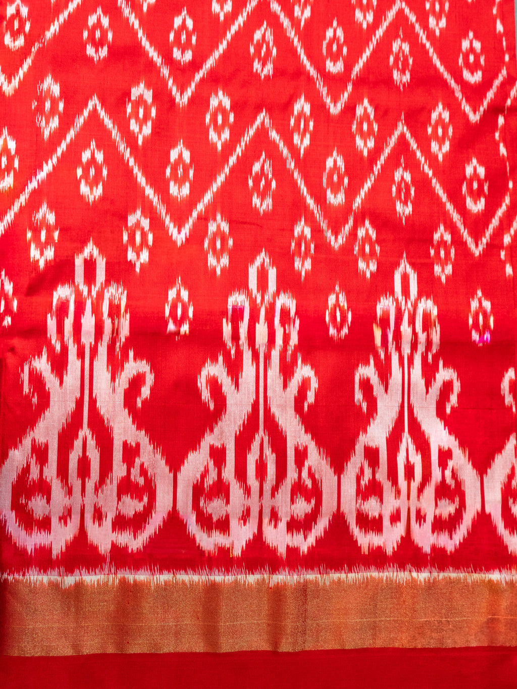 Red Pochampally Ikat Zari Saree