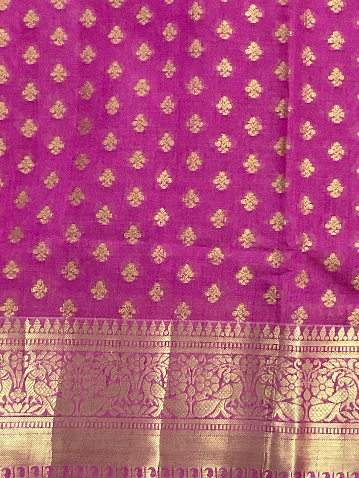 Pink handloom cotton silk saree with zari butti