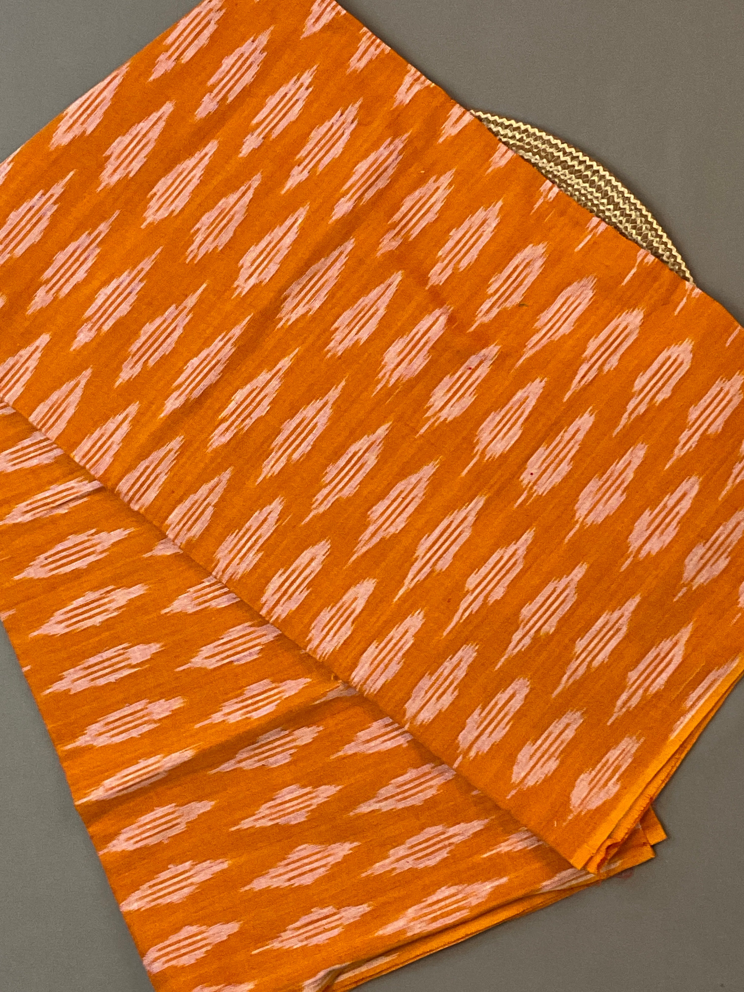 Orange & White Pochampally Ikat Cotton Unstitched Dress Material – 3-Piece Suit