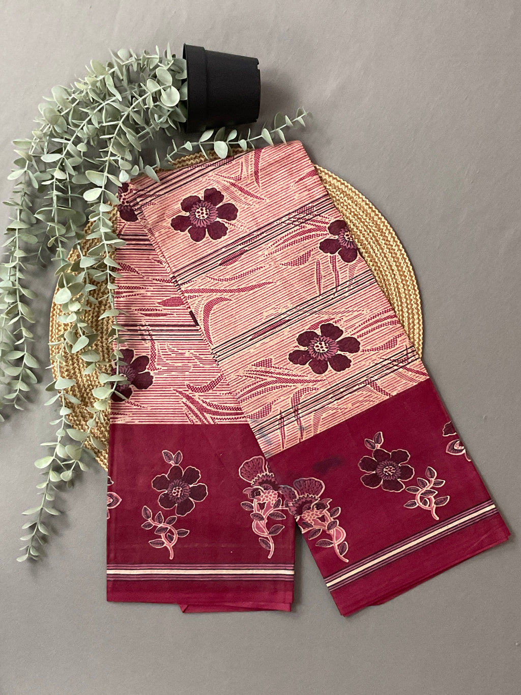 Dusty Pink Block Print Cotton Dress Material