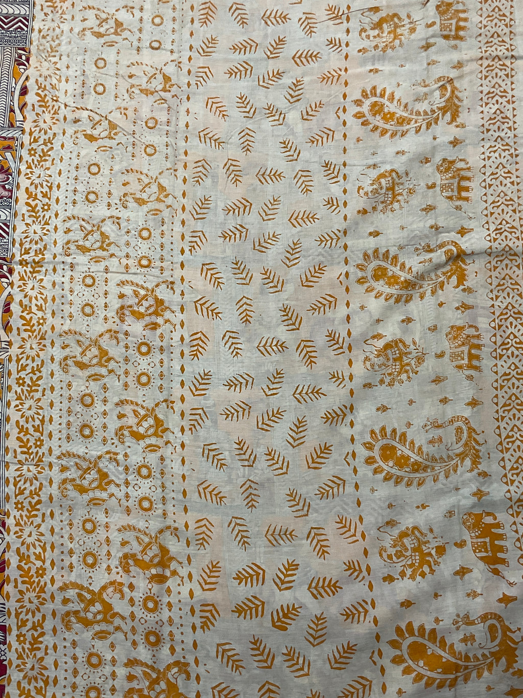 Kalamkari Hand Block Print Mul Cotton Saree – Mustard Yellow | With Blouse Piece