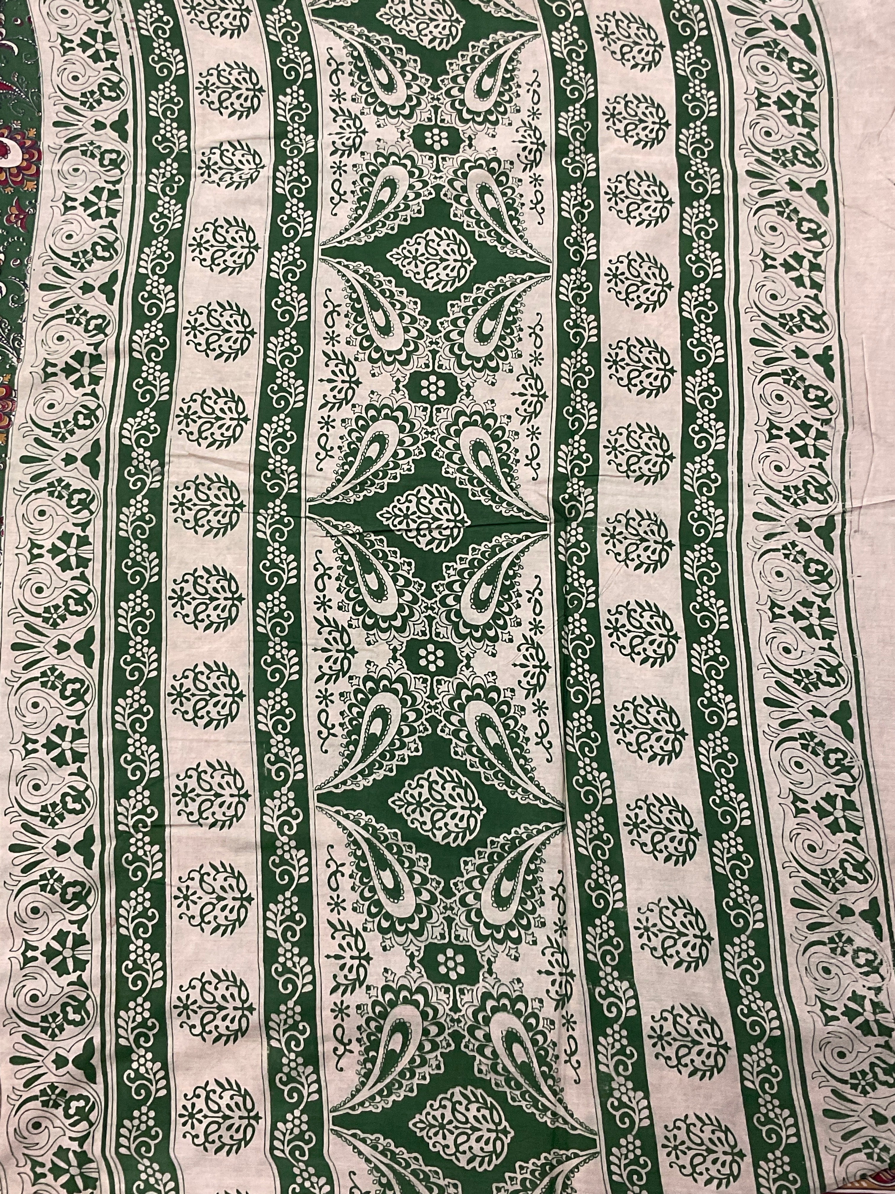 Kalamkari Hand Block Print Mul Cotton Saree – Green | With Blouse Piece