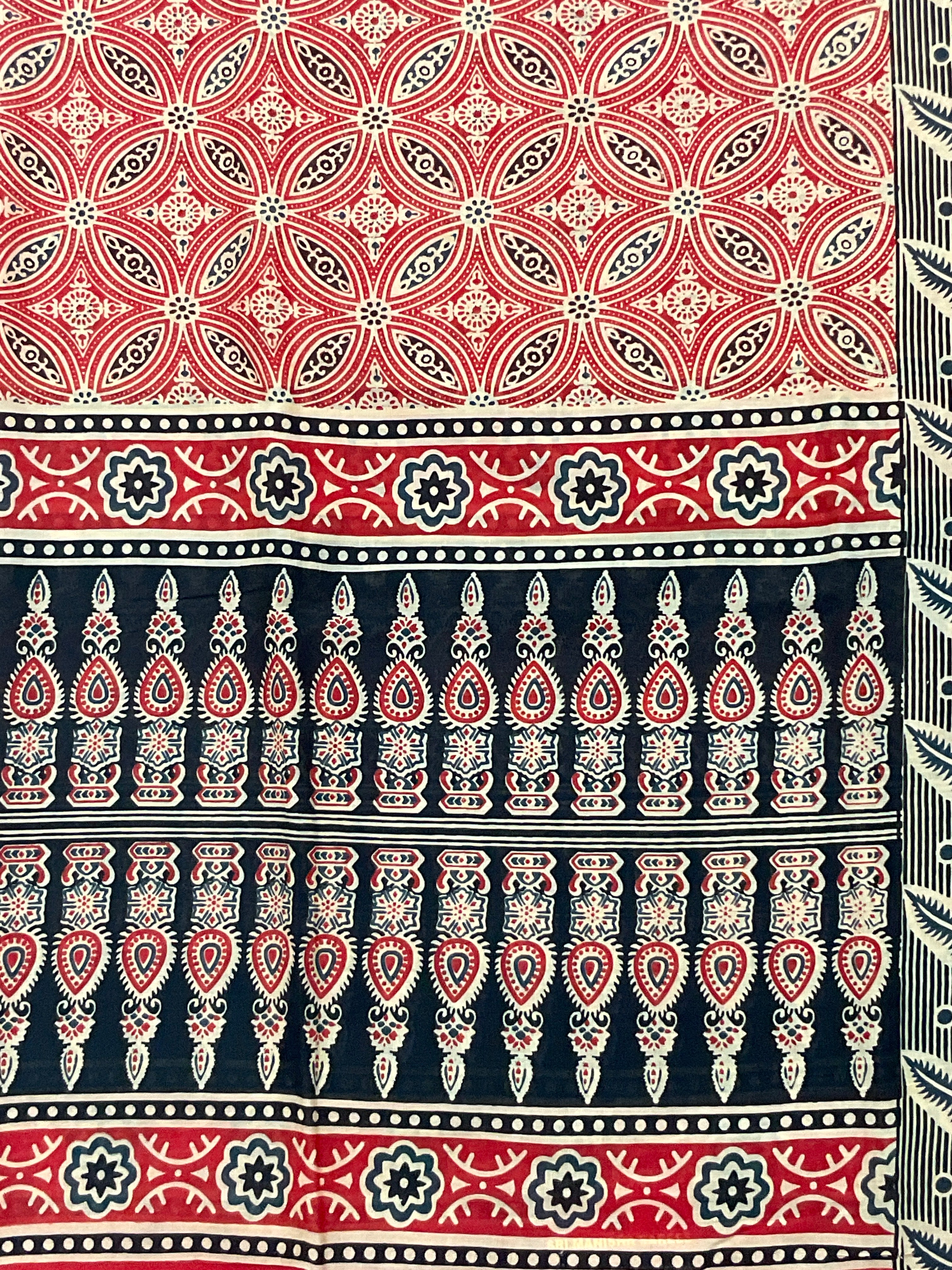 Kalamkari Amrakhand Print Multicolour Mul Cotton Saree | Separate Floral Blouse Piece