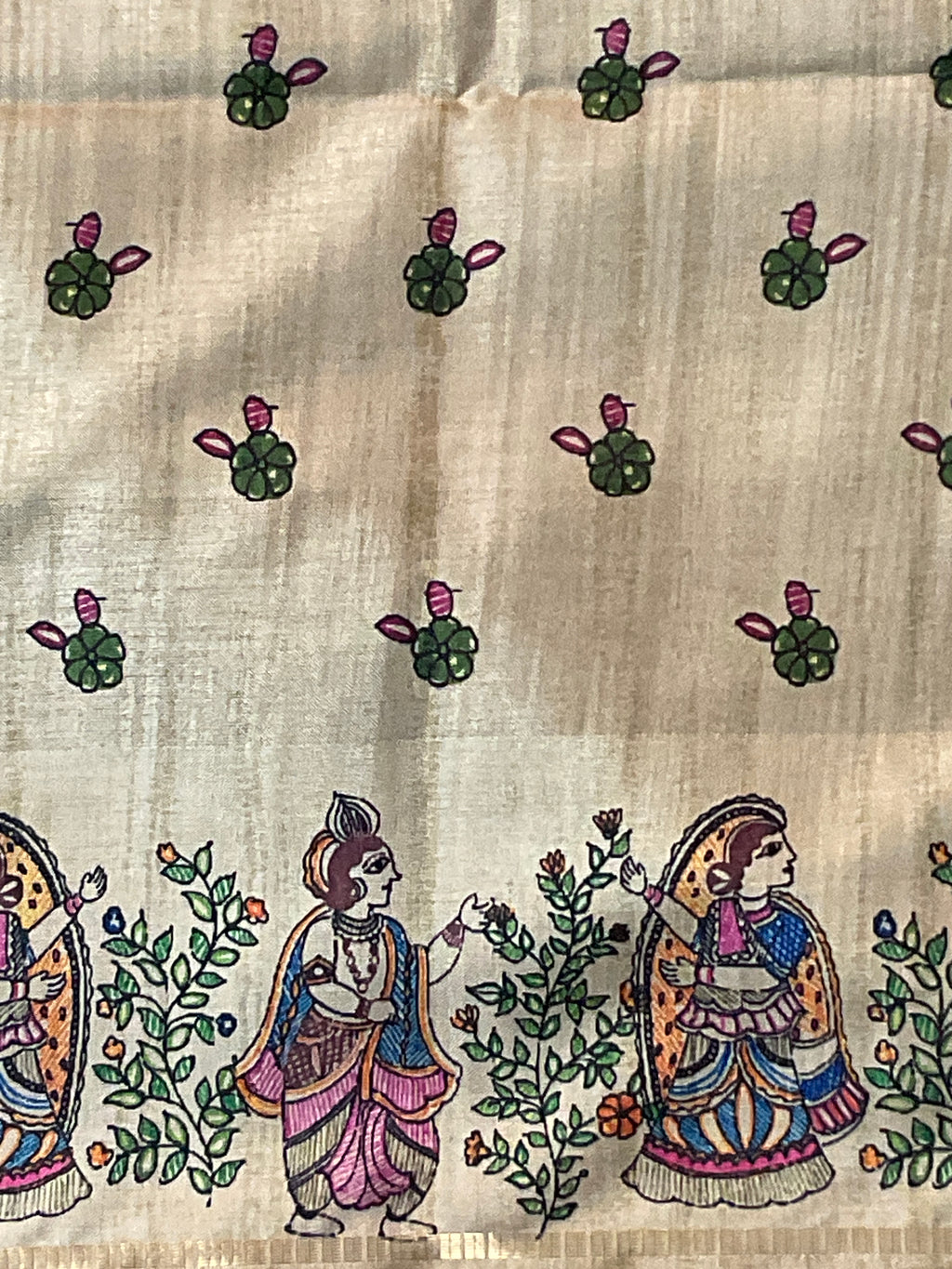 Kalamkari Hand Block Printed Handloom Silk Saree in Green with Designer Pallu & Blouse