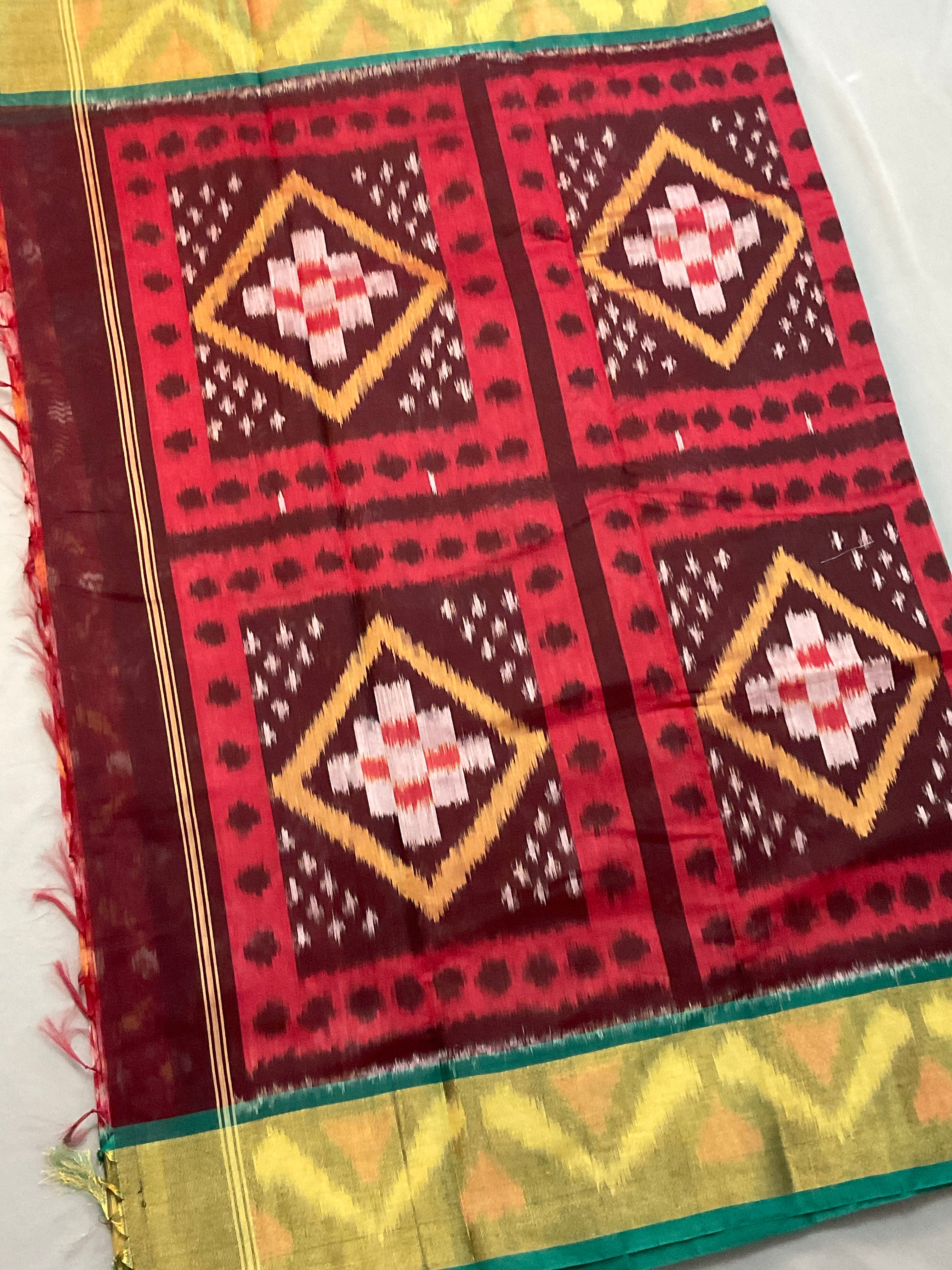 Red & Green Pochampally Sico Silk Saree