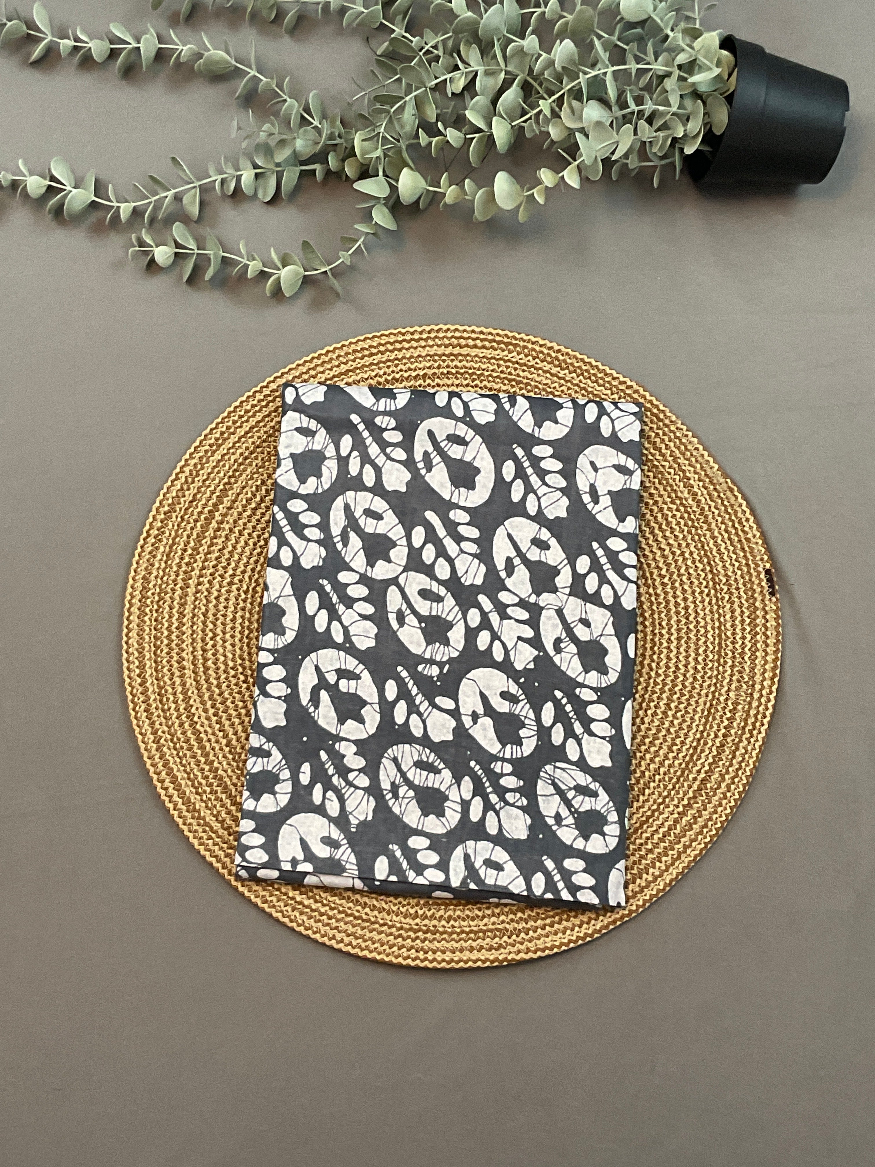 Ash Grey Hand Batik Print Cotton Dress Material – Unstitched 3-Piece Suit