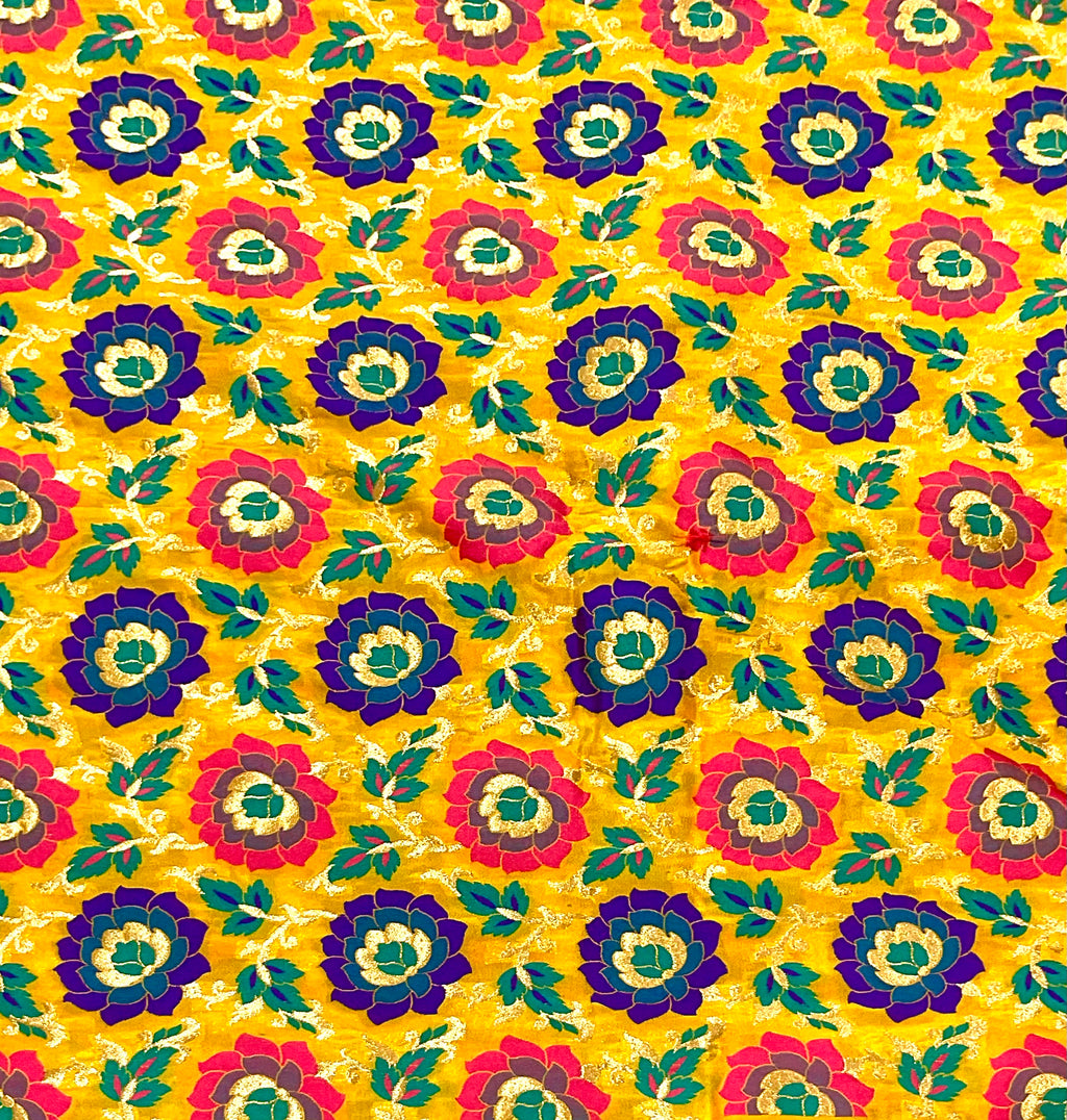 Mustard Banarasi Handloom Silk Fabric with All-Over Floral Weave (Per Metre)
