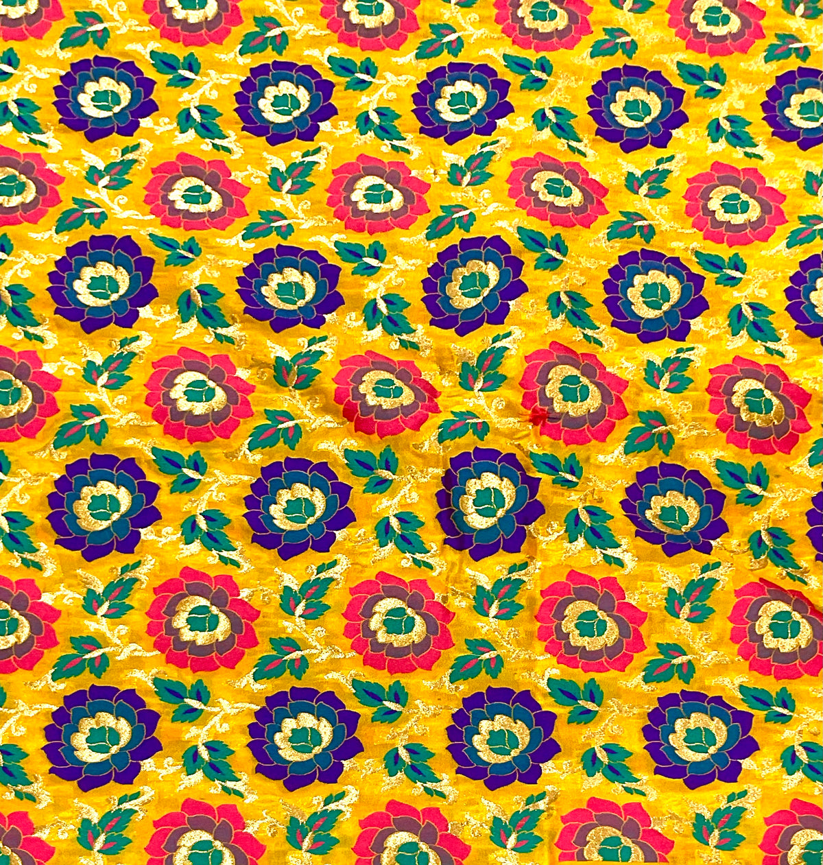 Mustard Banarasi Handloom Silk Fabric with All-Over Floral Weave (Per Metre)
