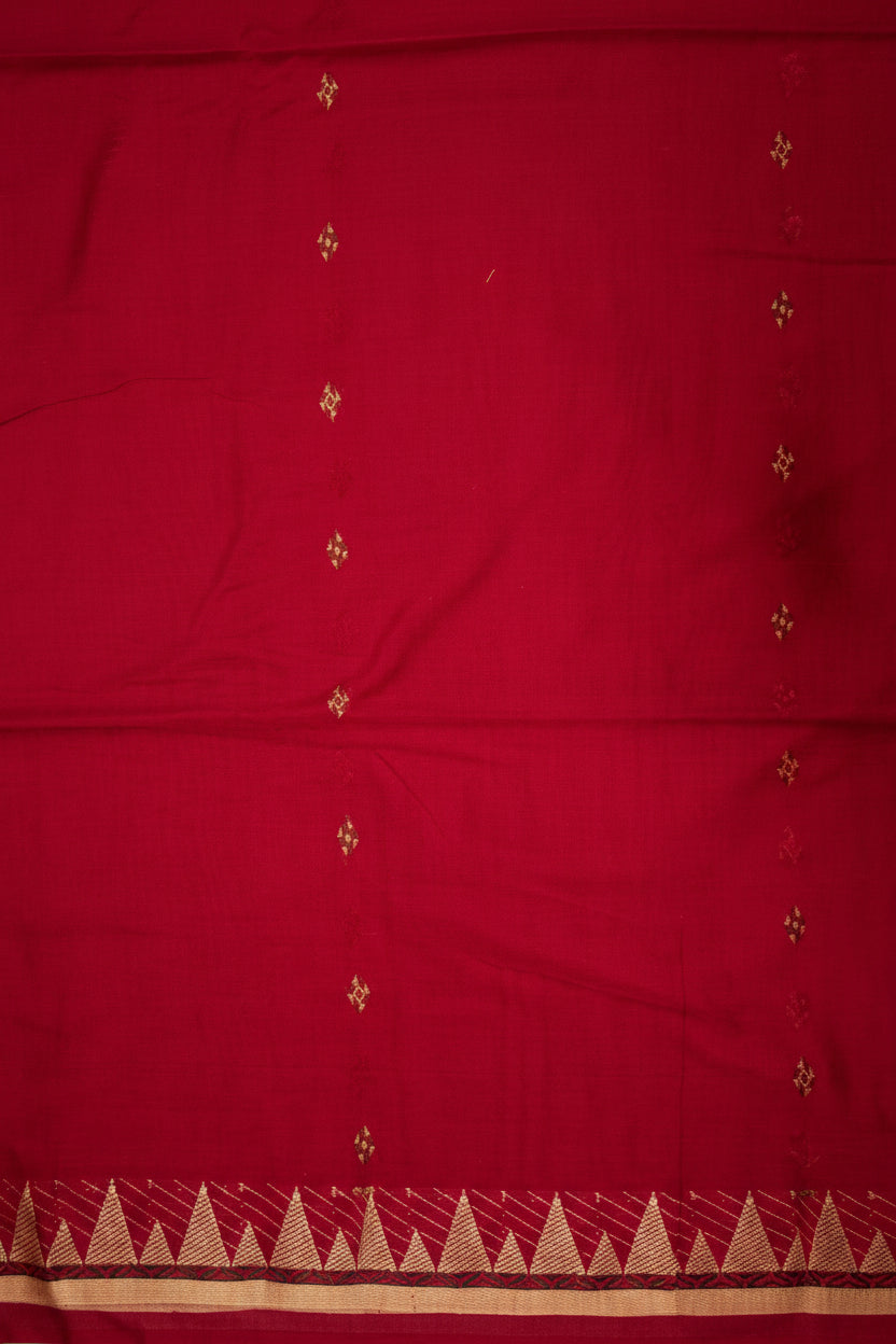 Red Pochampally Ikat Cotton Saree with Gold Zari Border