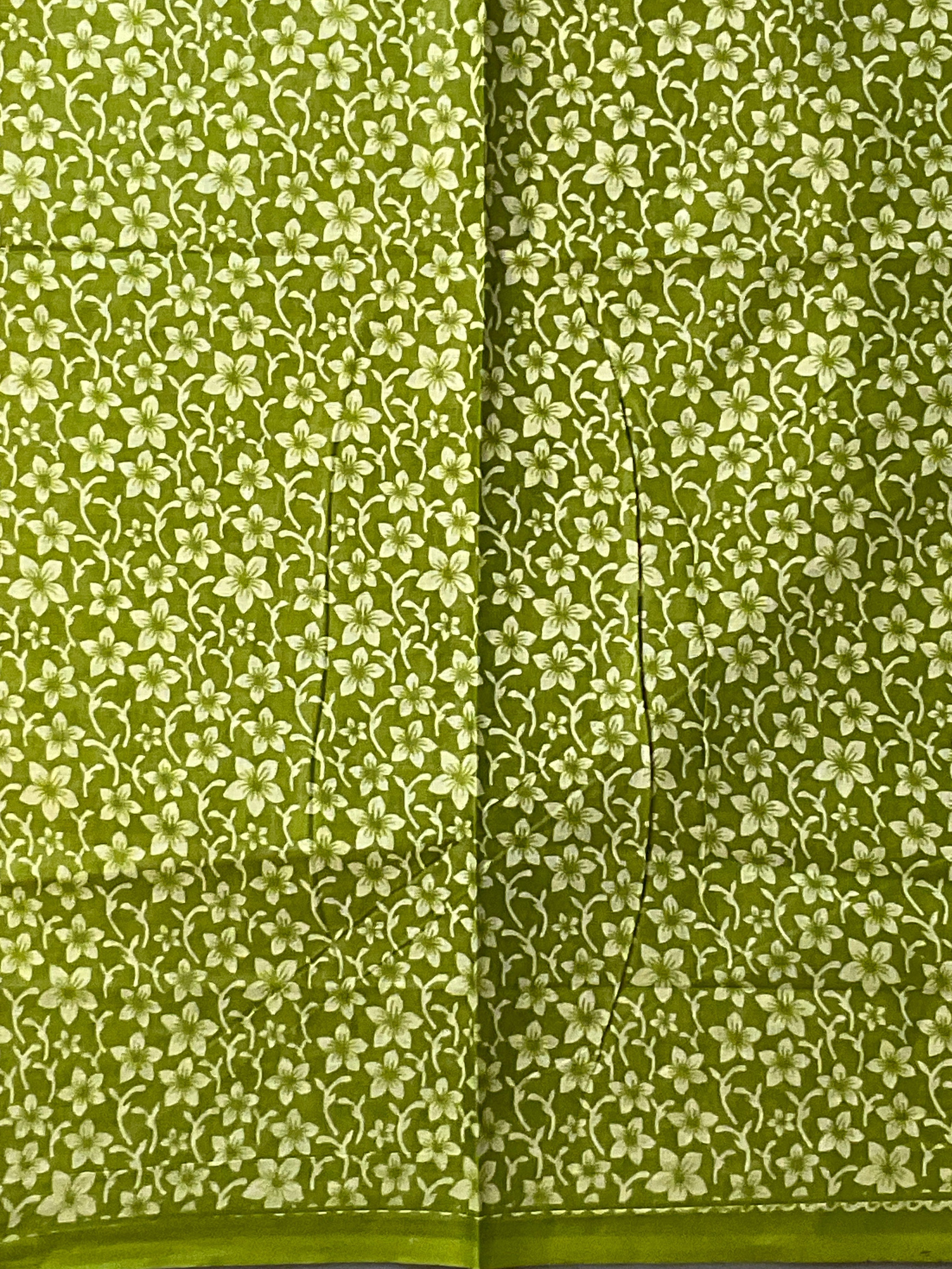 Brown Kalamkari Floral Printed Cotton Saree with Green Border & Blouse