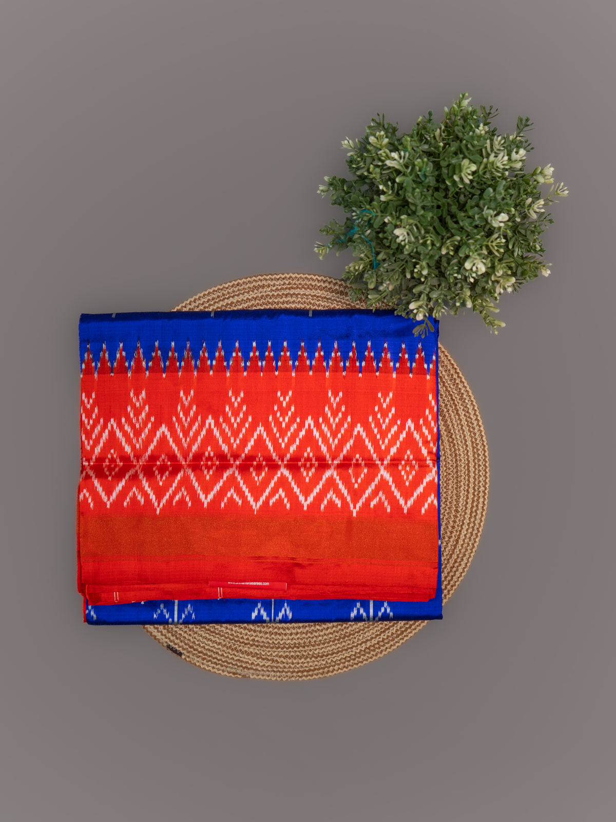 Royal Blue Pochampally Double Ikat Pure Silk Saree — Red Ikat Border & Pallu, Red Zari Blouse