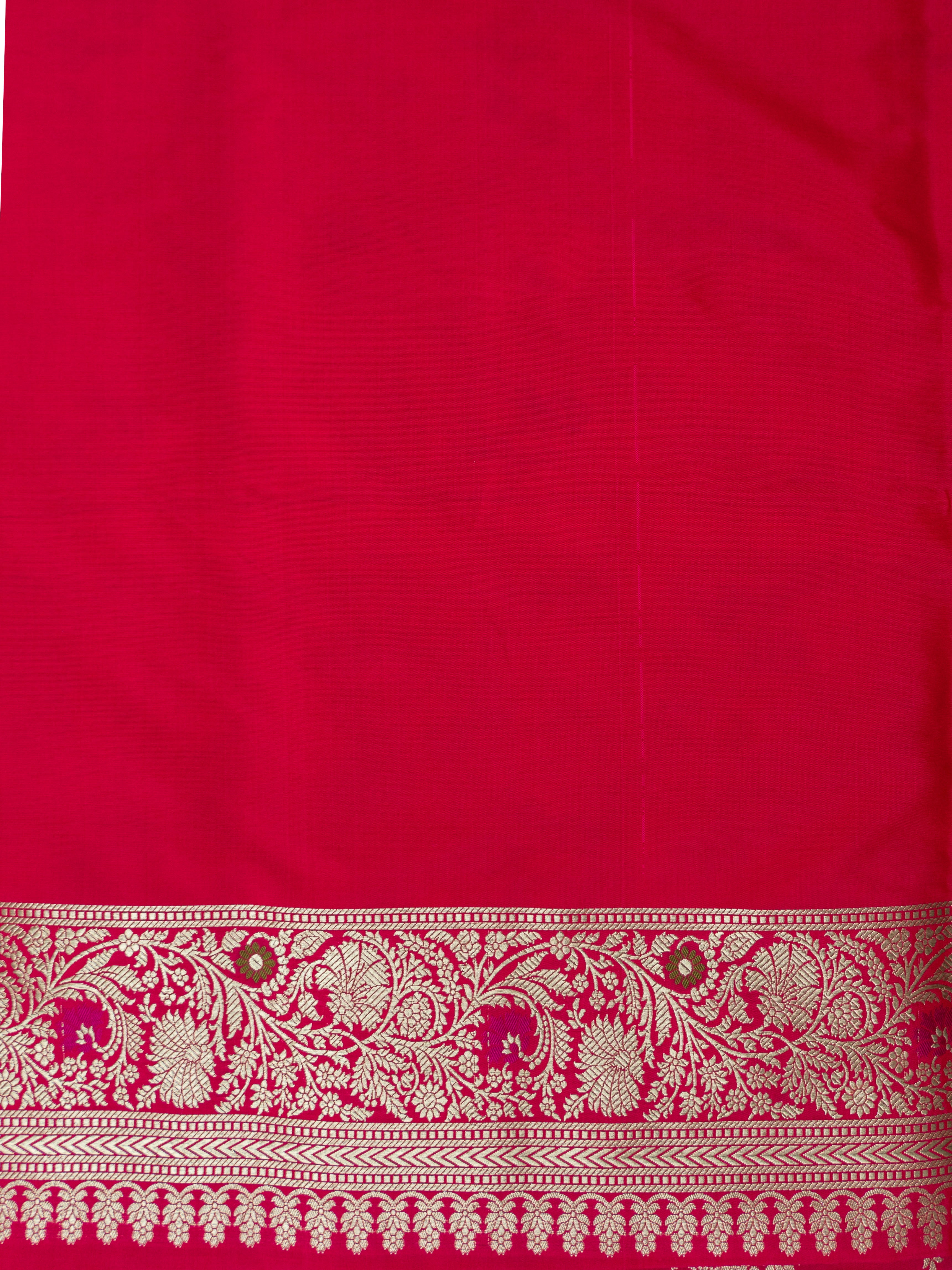 Pure Banarasi Katan Silk Saree in Deep Pink with Multicolor Floral Zari & Rich Zari Pallu